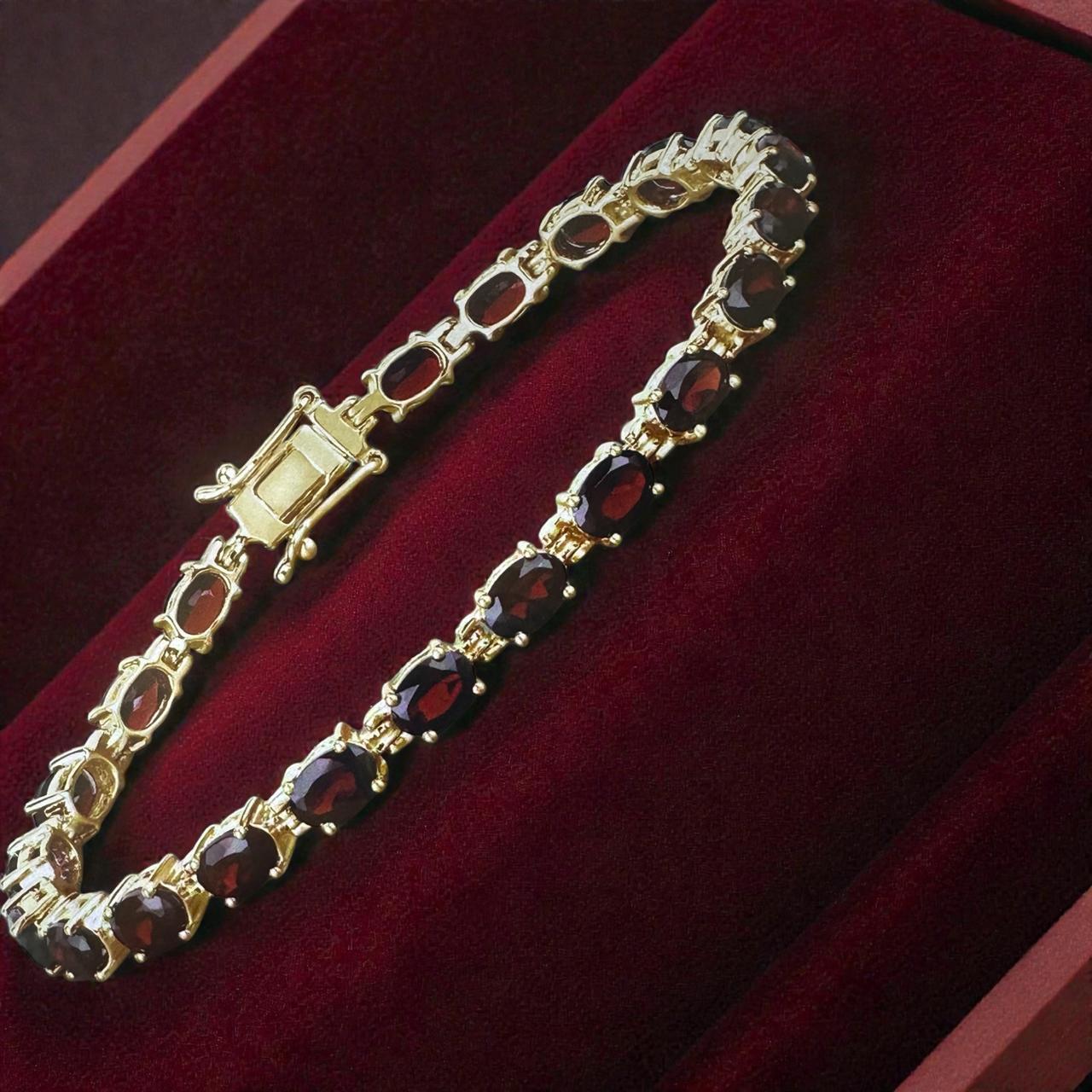 Customized Red Garnet Tennis Bracelet | 14K Gold Vermeil Finish over 925 Silver | January Birthstone