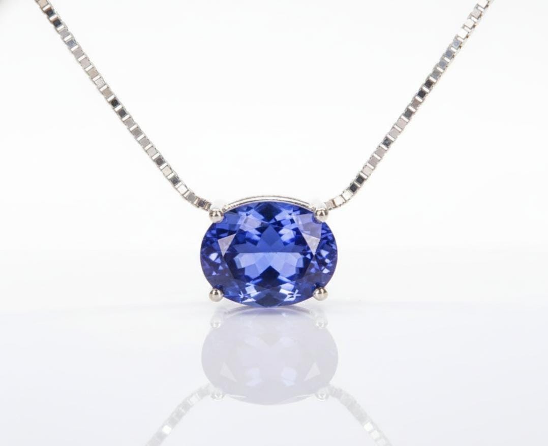 2 CT Oval Tanzanite Solitaire Pendant | 925 Sterling Silver, Rare Gemstone Jewelry for gift