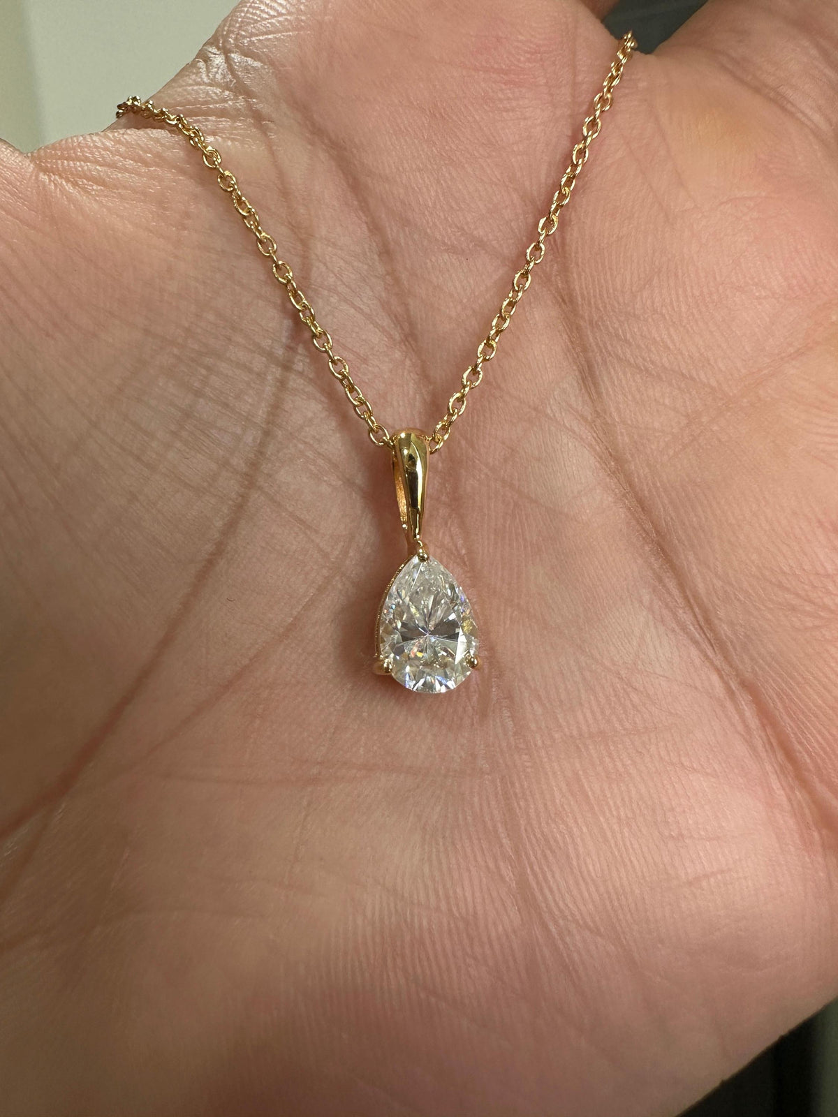 Personalized Initial Pendant | 14k Gold Moissanite Diamond Necklace | Customized Gift | Teardrop Pendant