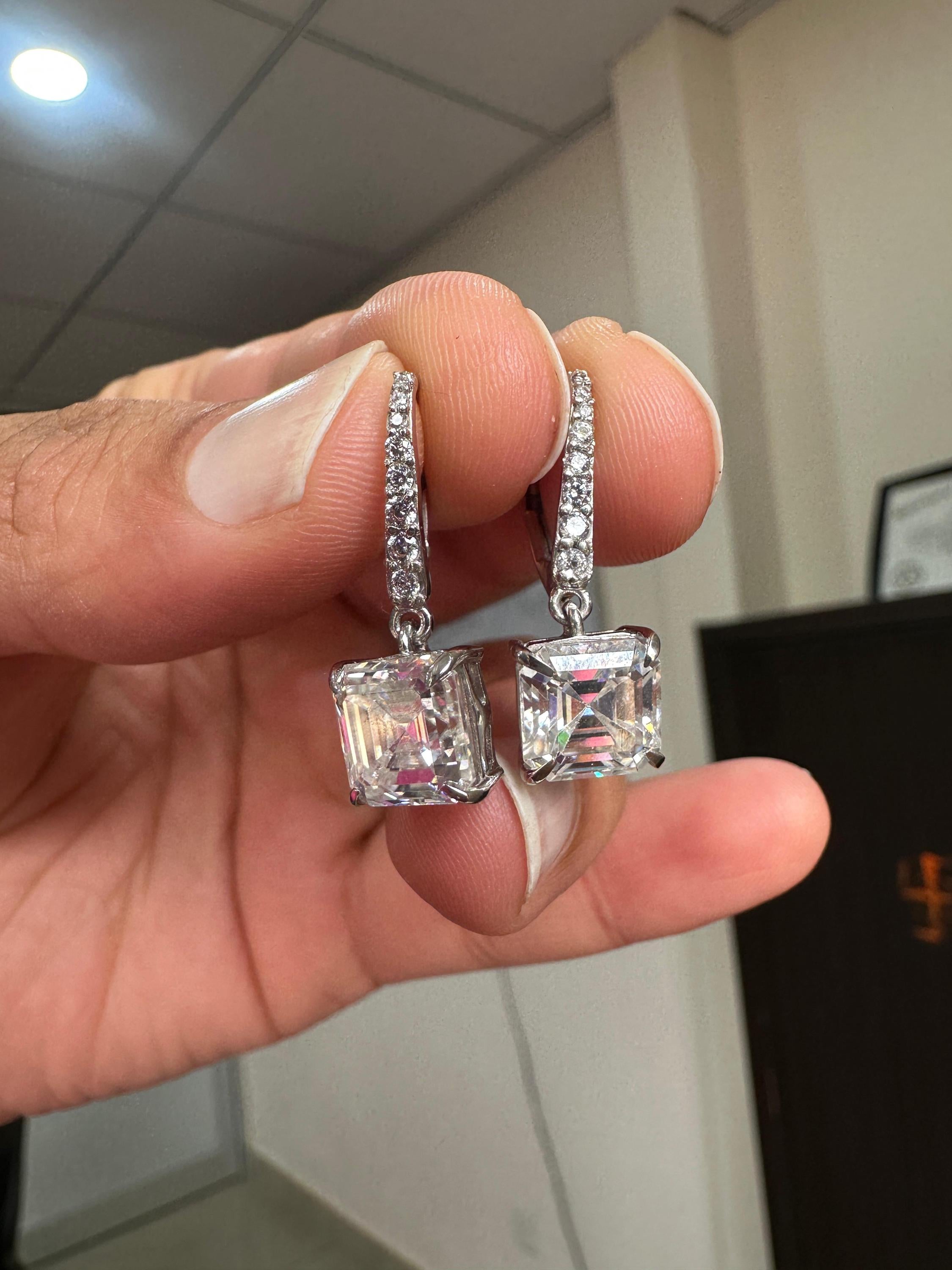 14k White Gold Asscher Moissanite Dangle Drop Earrings | Luxury Diamond Look Earrings