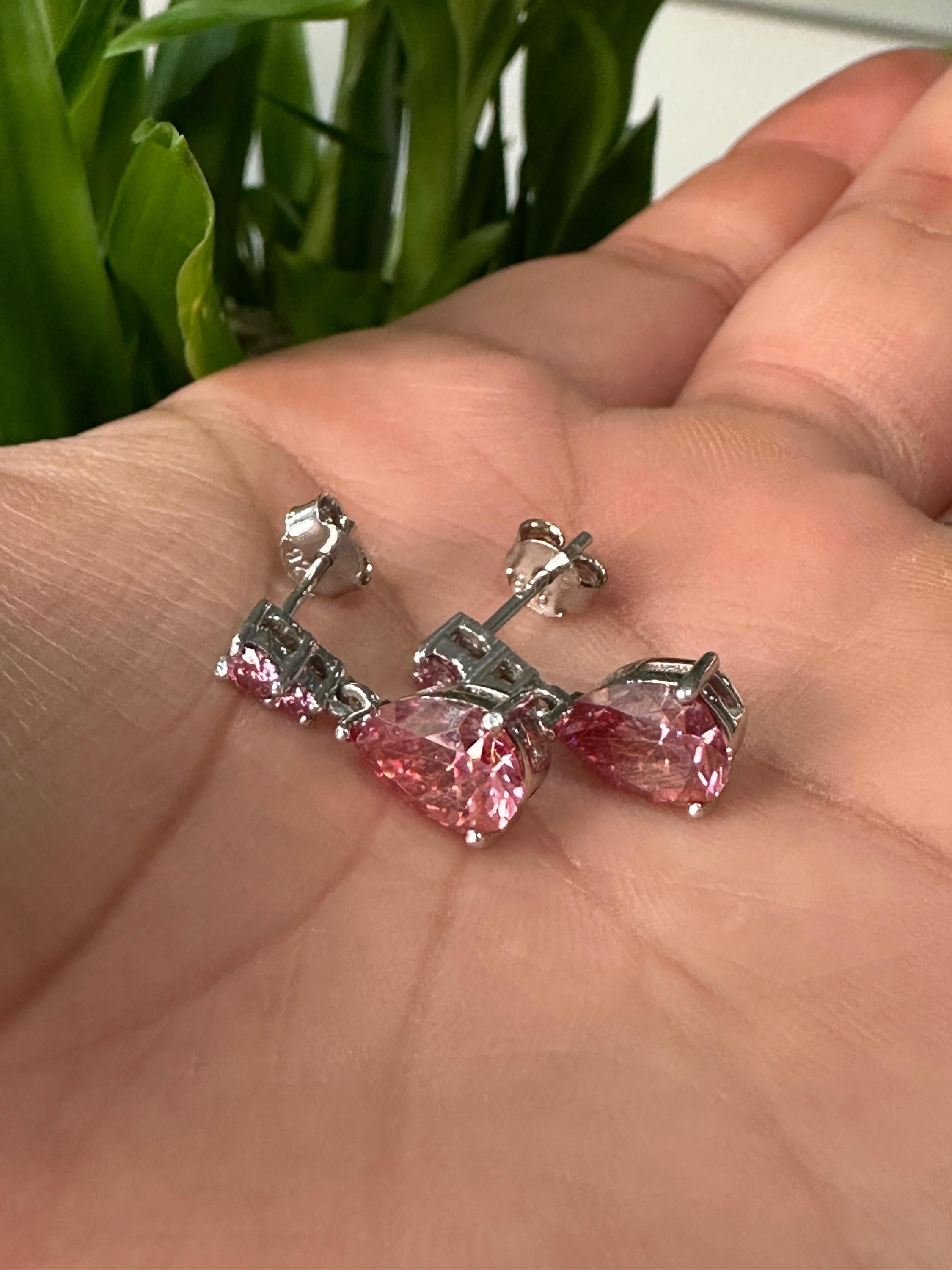 14k Gold Pink Moissanite Pear Stud Earrings | Unique Bridal Earrings for her