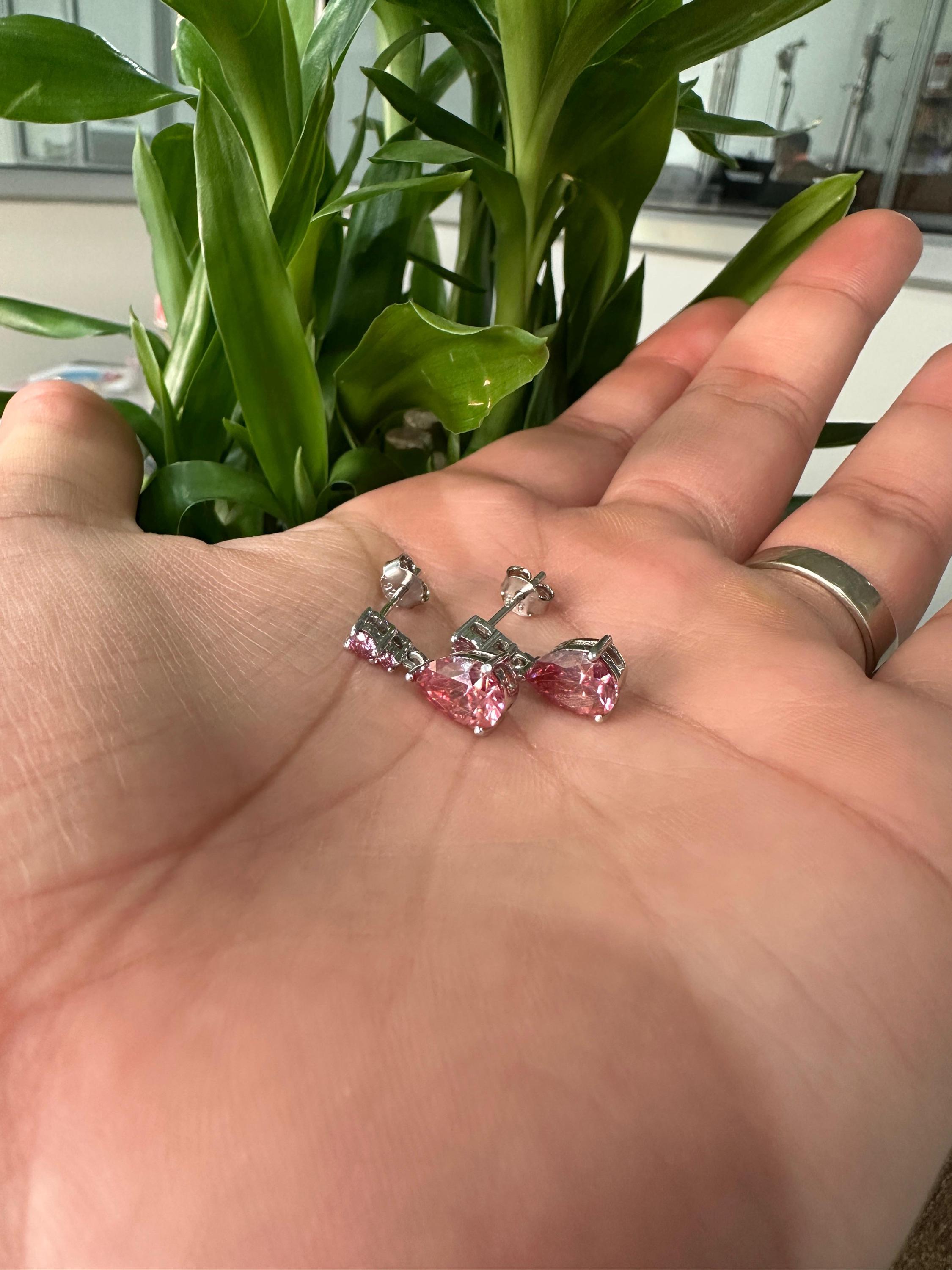 14k Gold Pink Moissanite Pear Stud Earrings | Unique Bridal Earrings for her