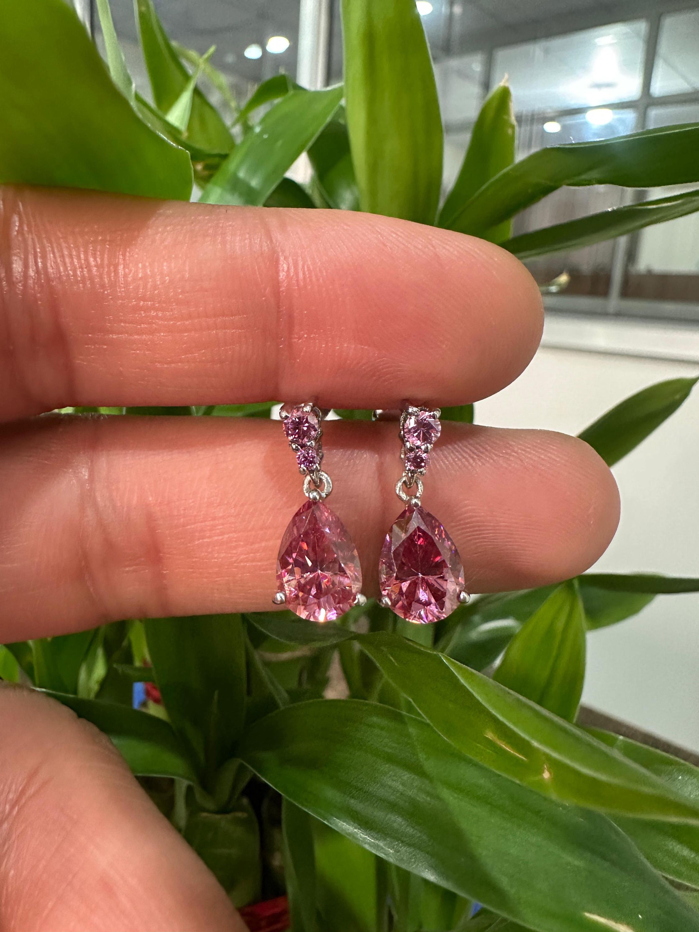 14k Gold Pink Moissanite Pear Stud Earrings | Unique Bridal Earrings for her