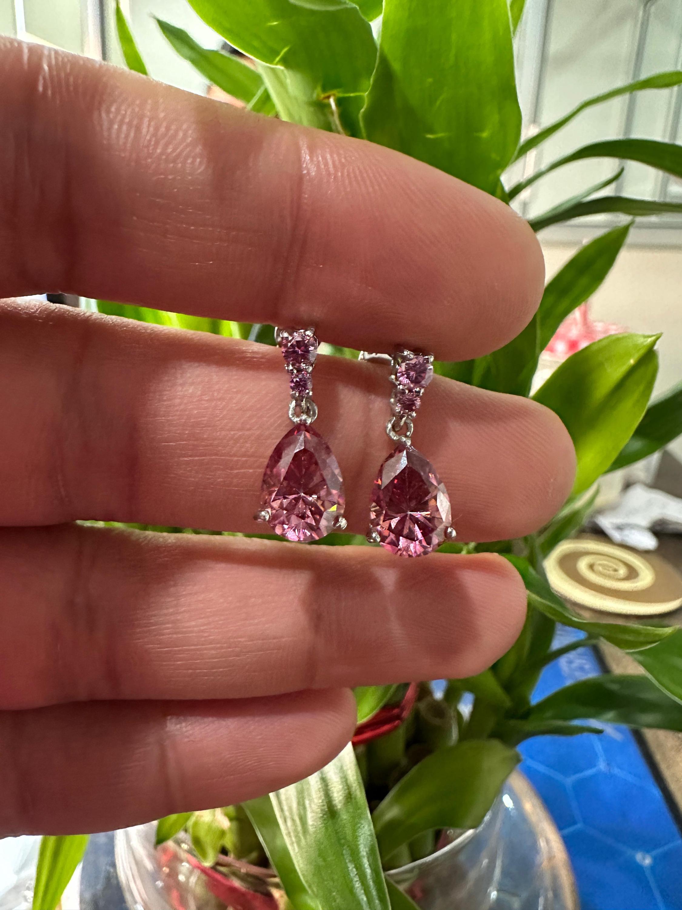 14k Gold Pink Moissanite Pear Stud Earrings | Unique Bridal Earrings for her