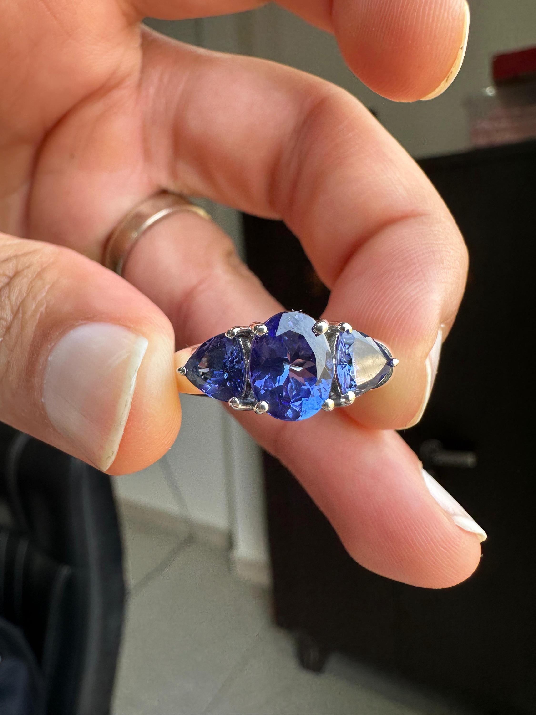 AAAA Tanzanite Engagement Ring | 14k Gold Three Stone Anniversary Ring