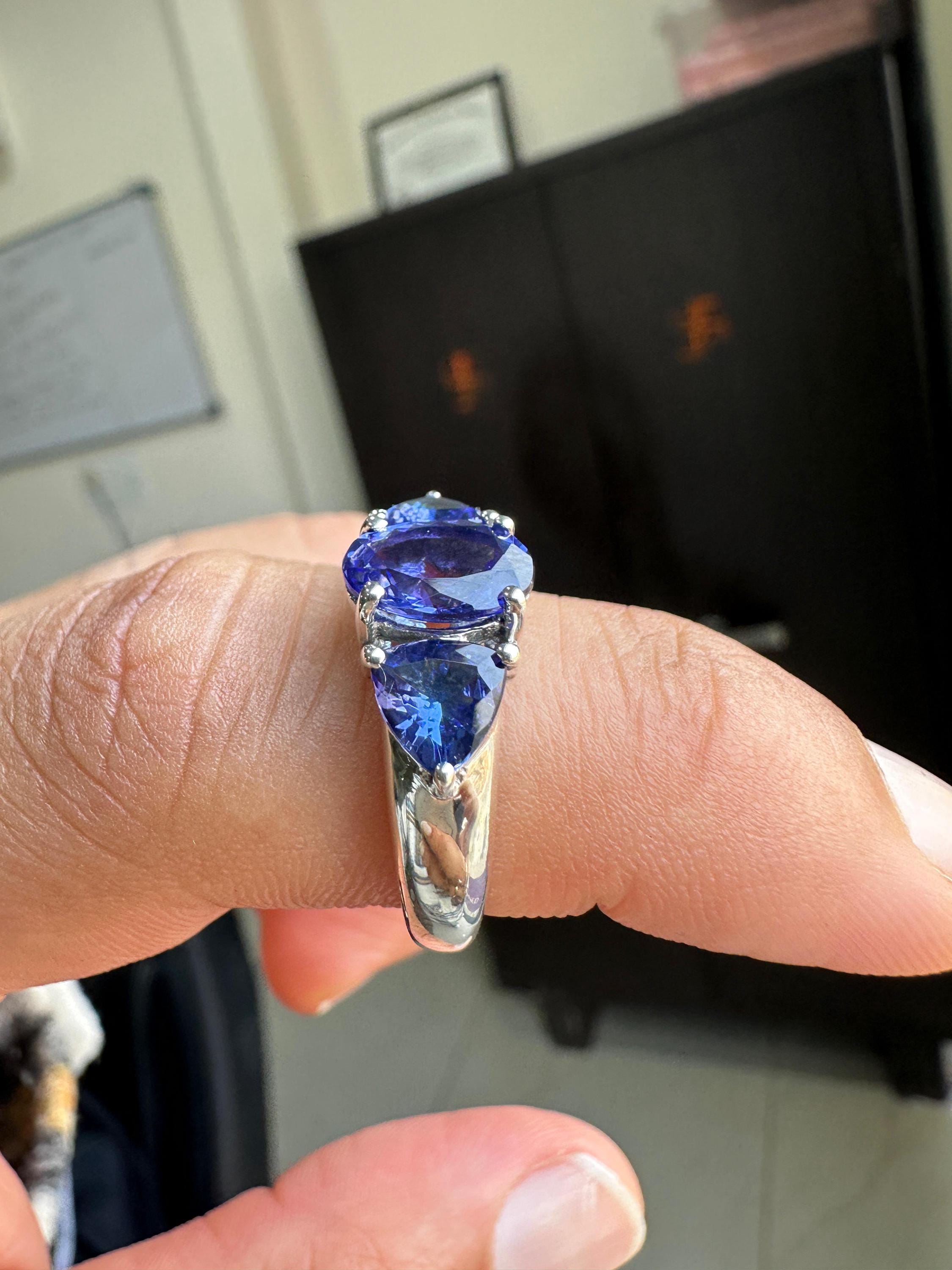 AAAA Tanzanite Engagement Ring | 14k Gold Three Stone Anniversary Ring