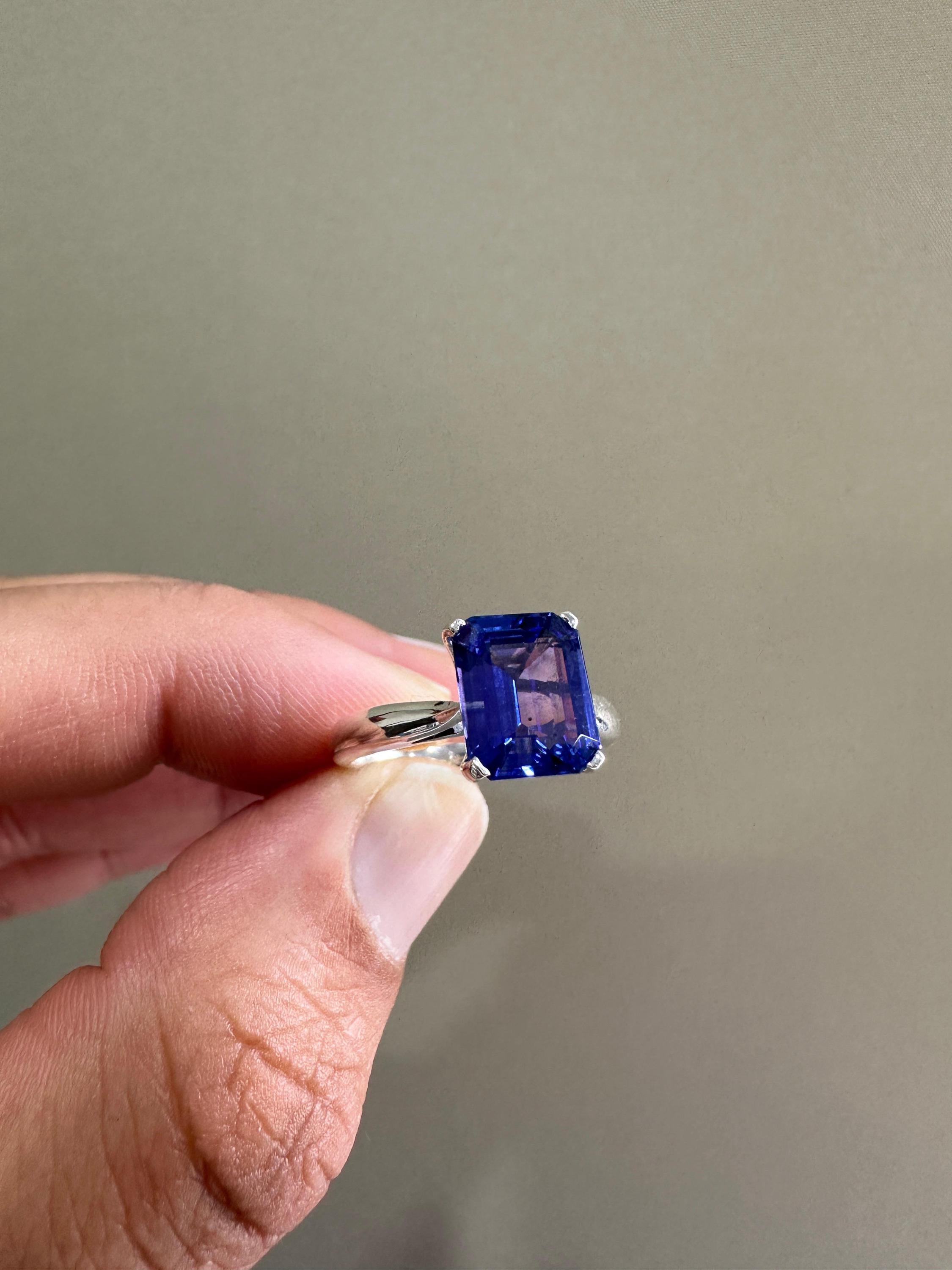 AAAA Tanzanite Engagement Ring | 14k White Gold Emerald Cut Solitaire