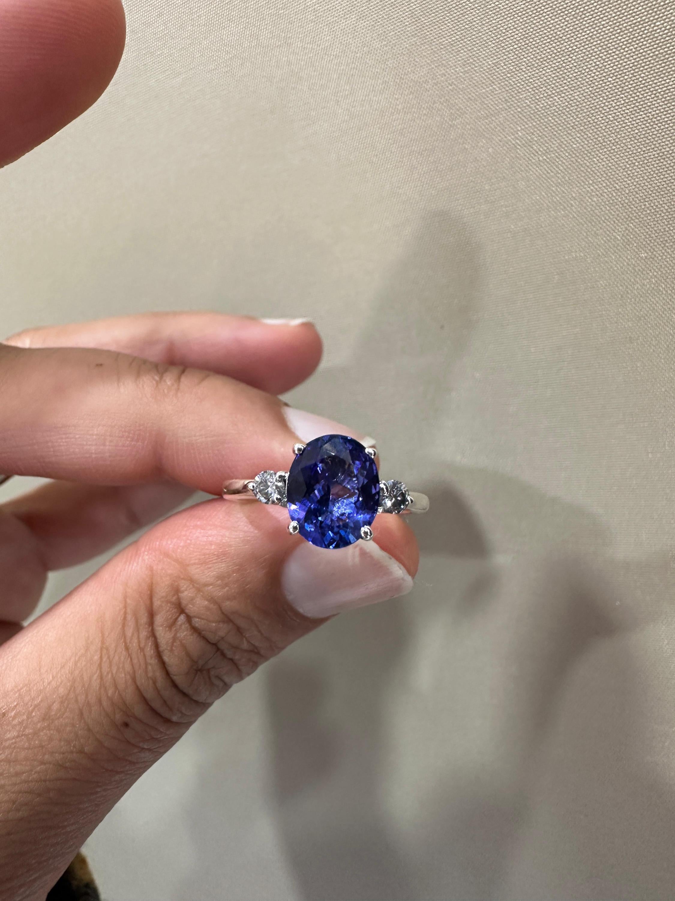 Exceptional Tanzanite Diamond Ring | 14k White Gold, Three Stone Bridal Ring for her