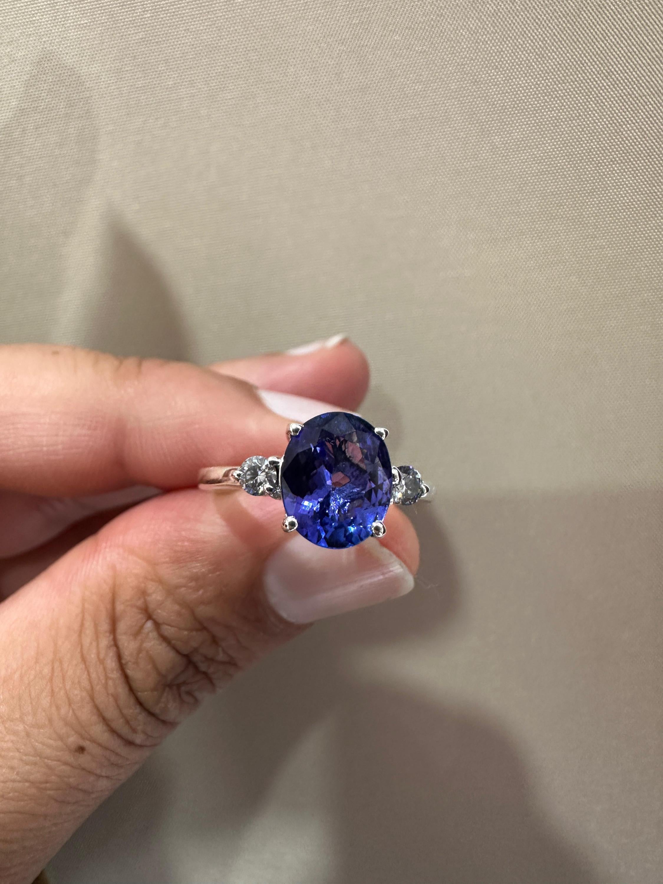 Exceptional Tanzanite Diamond Ring | 14k White Gold, Three Stone Bridal Ring for her