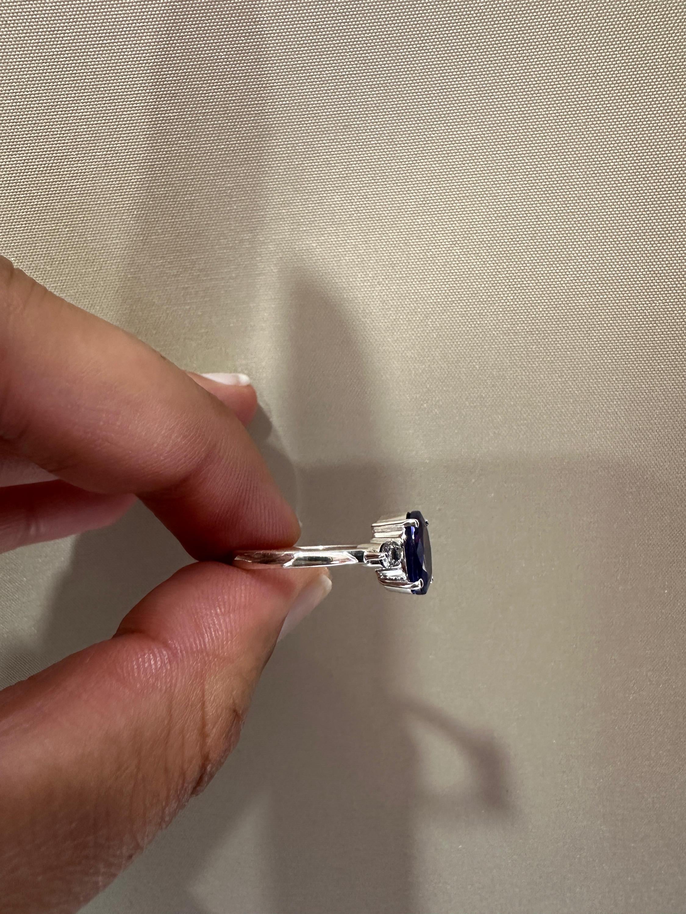 Exceptional Tanzanite Diamond Ring | 14k White Gold, Three Stone Bridal Ring for her