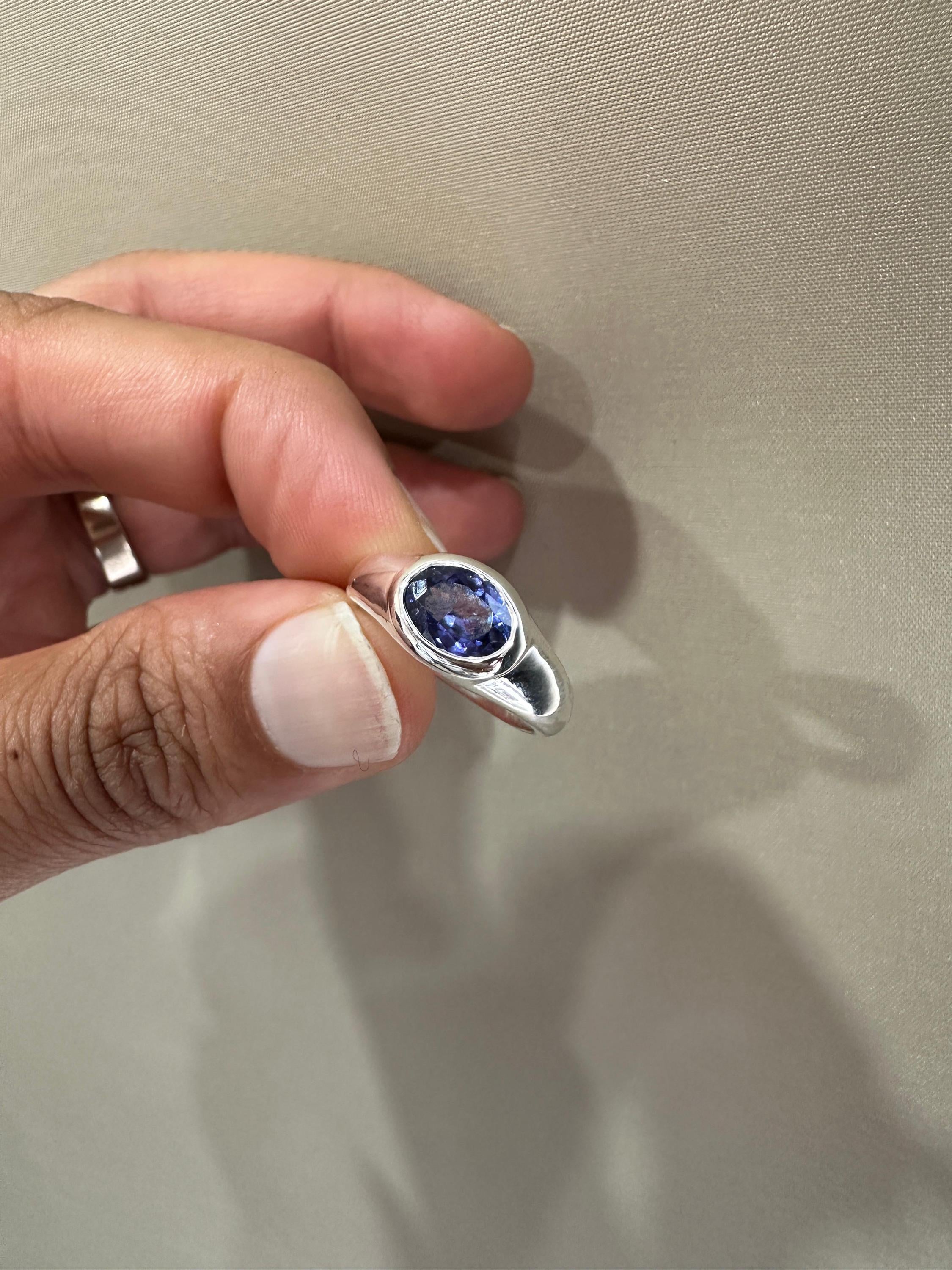 14k Gold Tanzanite Ring | Unisex Oval Bezel Set