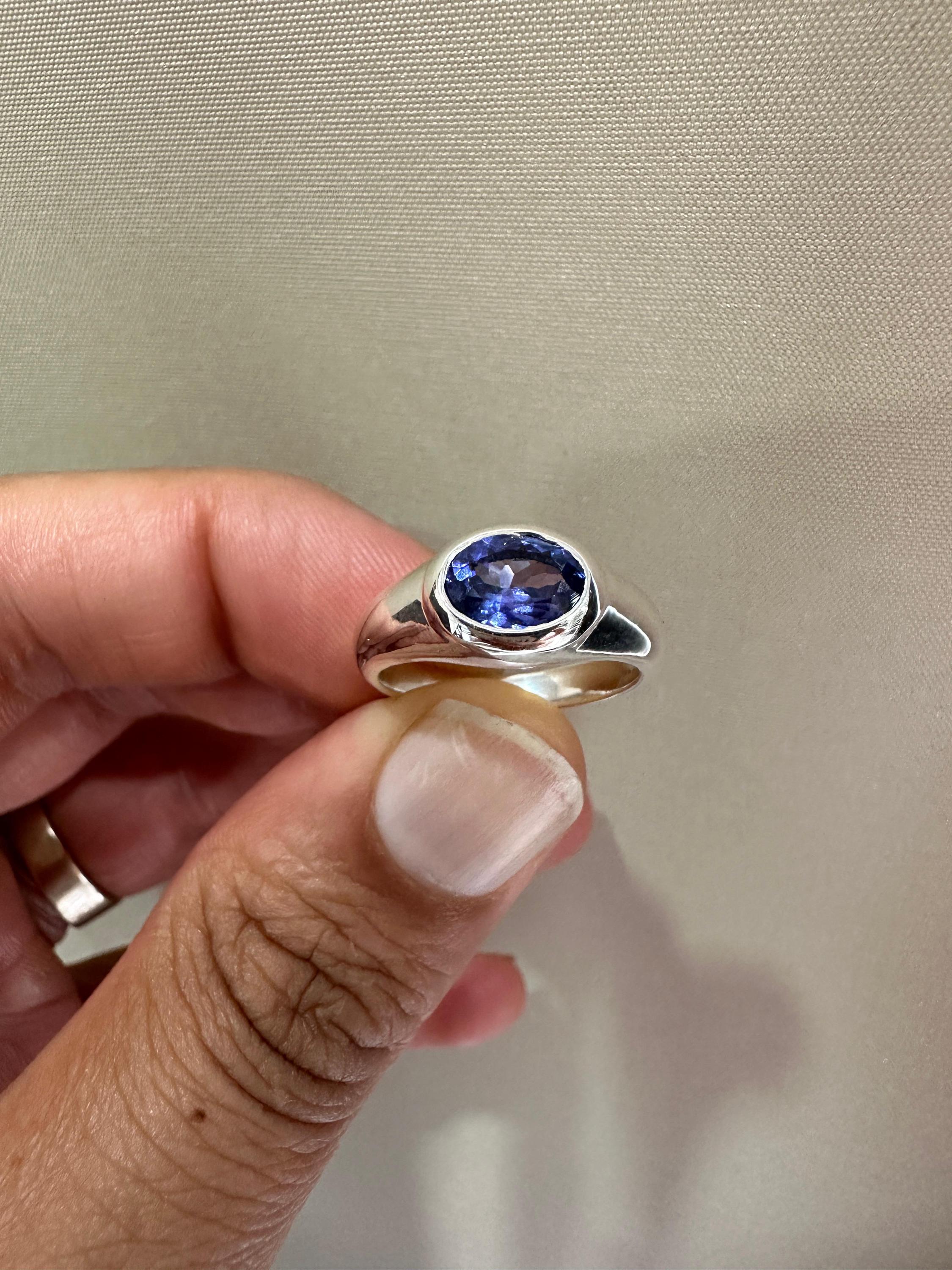 14k Gold Tanzanite Ring | Unisex Oval Bezel Set