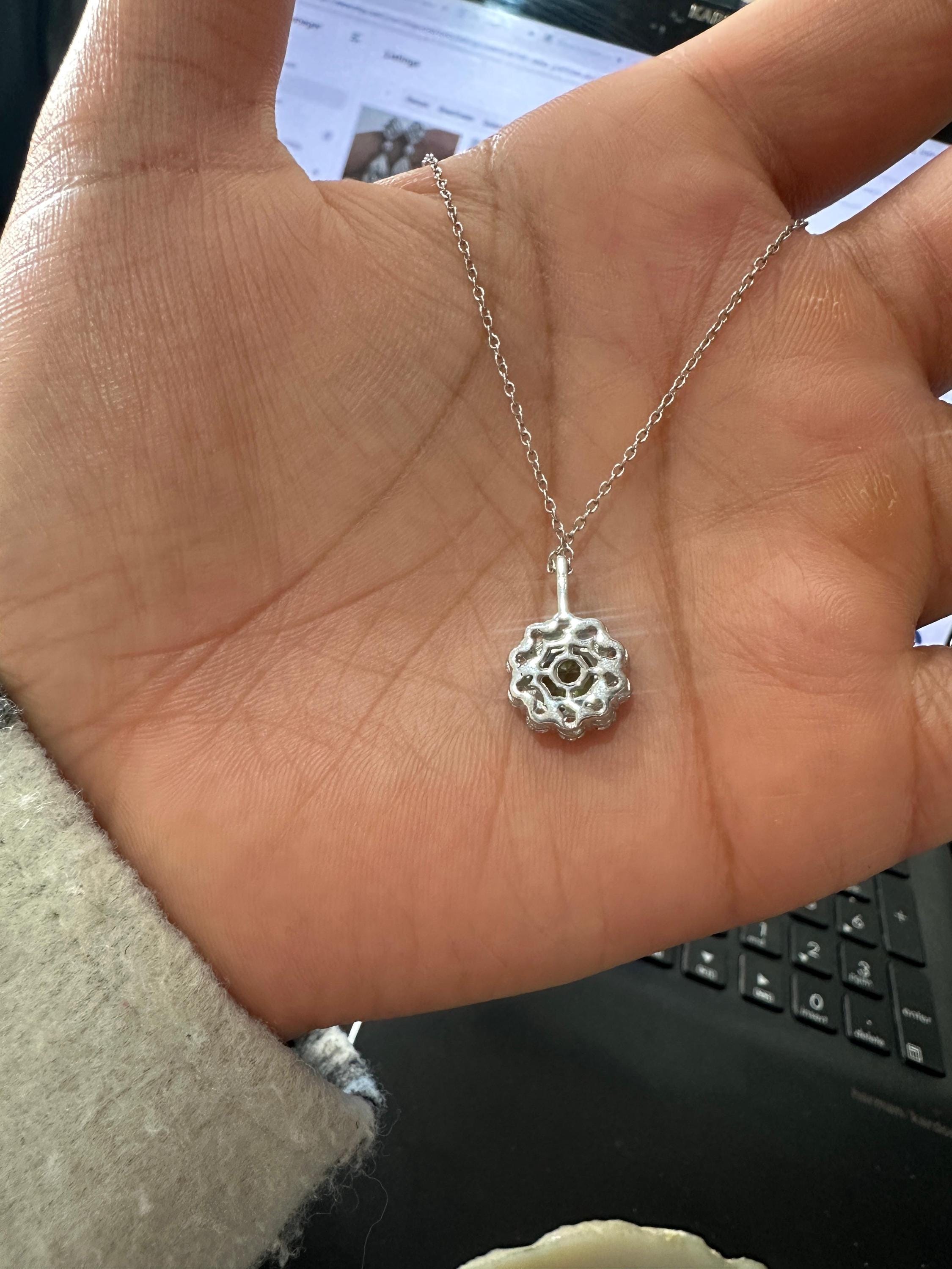 Natural Peridot Moissanite Halo Pendant | 925 Sterling Silver, Elegant gift or her
