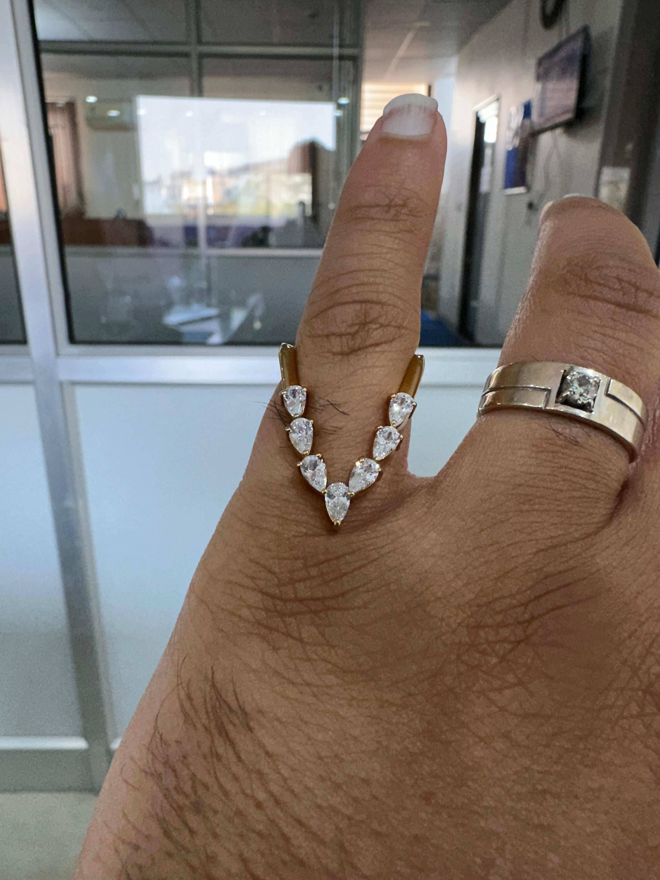 14K Gold Pear Moissanite Open Band Ring, Adjustable Statement Jewelry