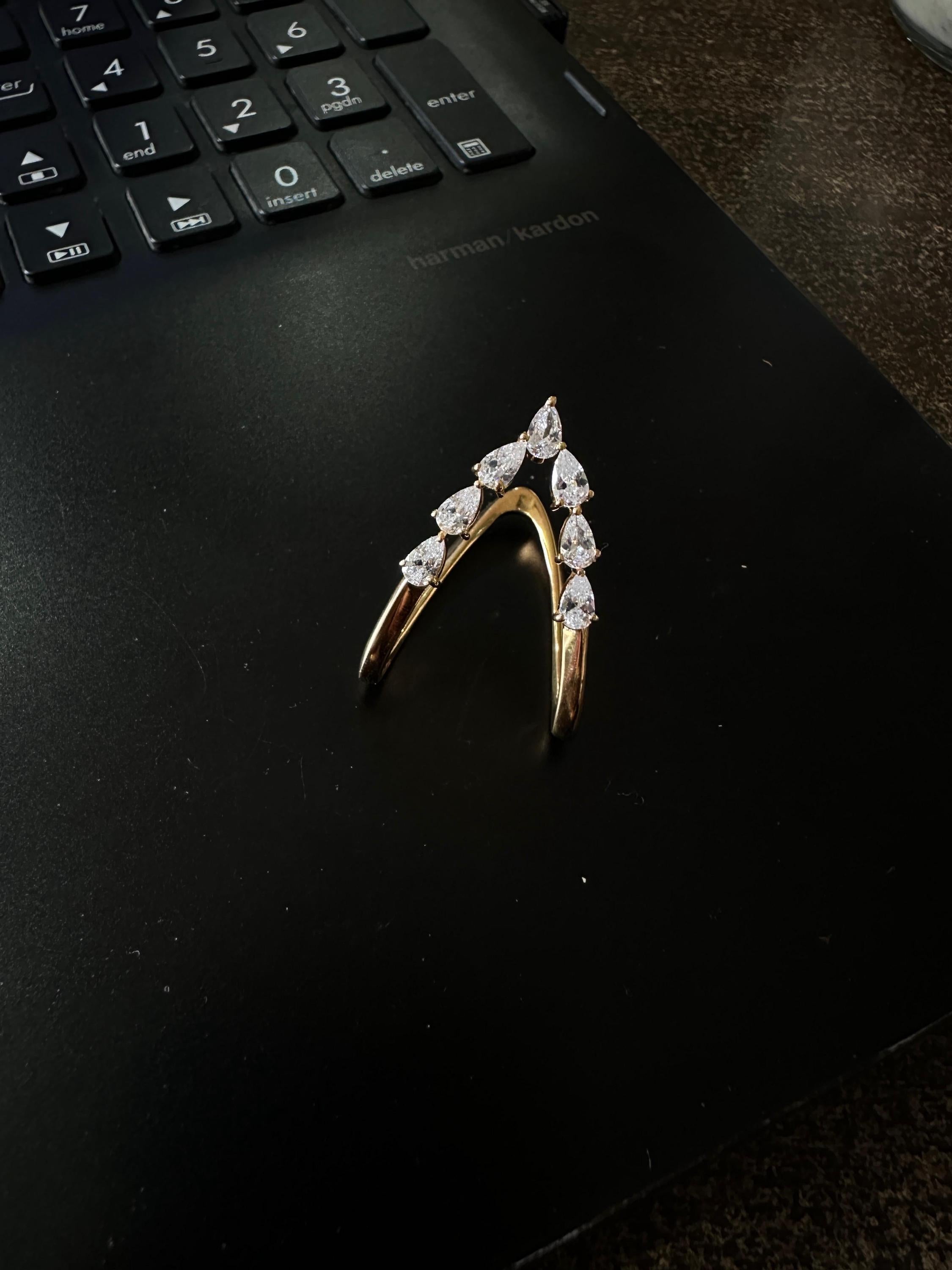 14K Gold Pear Moissanite Open Band Ring, Adjustable Statement Jewelry