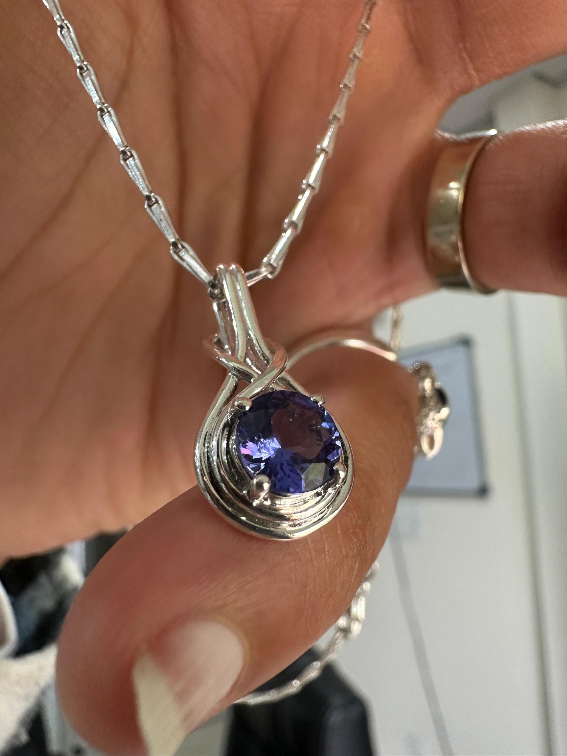 Natural Tanzanite Infinity Pendant | Twisted Bale, 925 Sterling Silver, December Birthstone