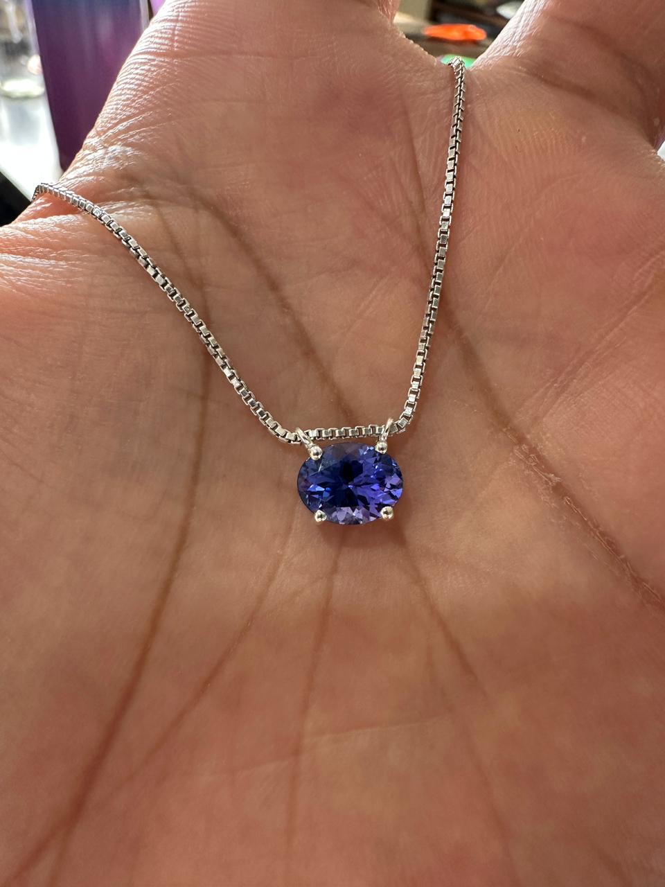 AAAA Tanzanite Pendant | 14k White Gold Tanzanite Solitaire, Sterling Silver