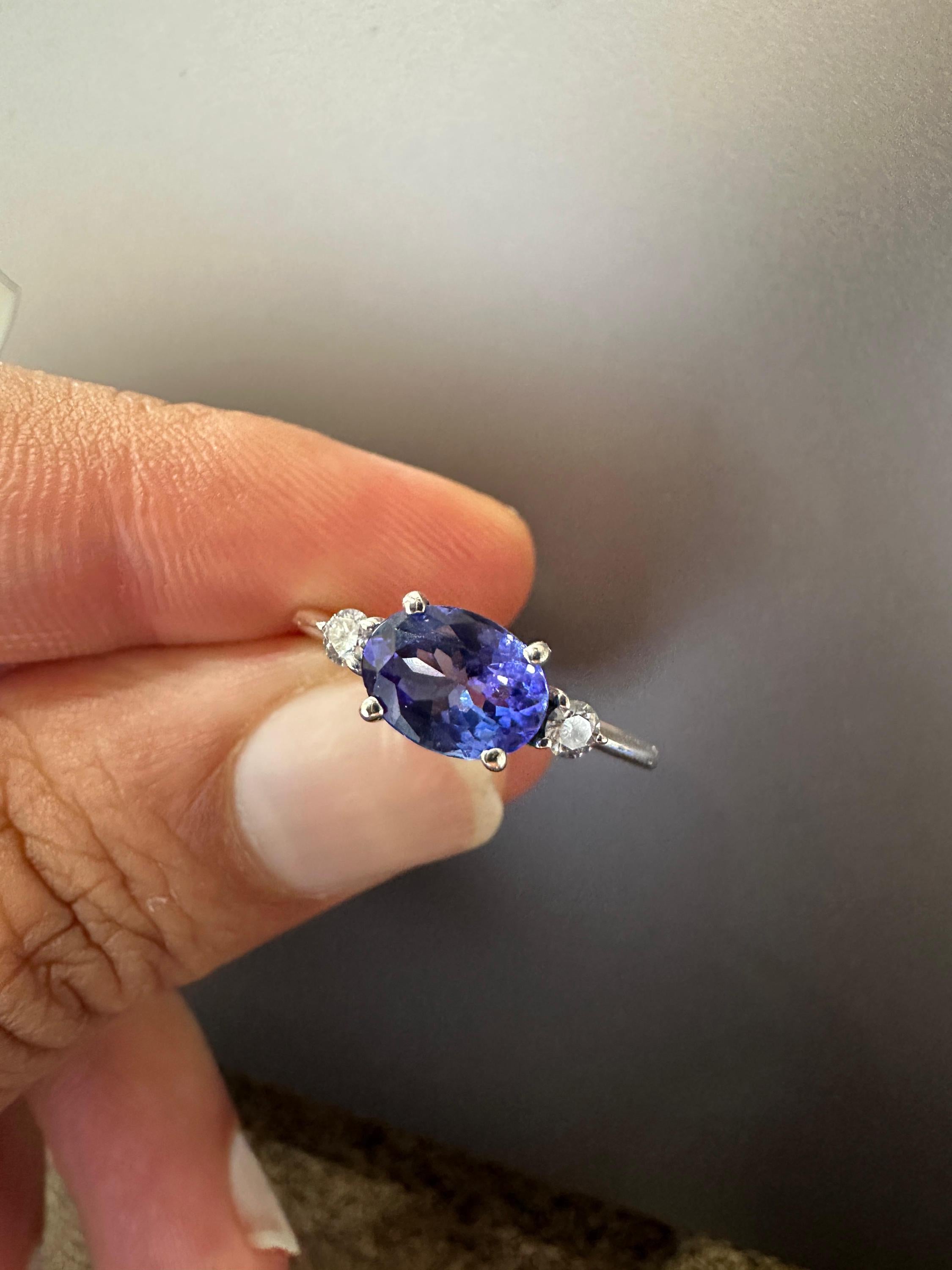 14K White Gold Oval Tanzanite Ring – Elegant Solitaire Engagement Ring