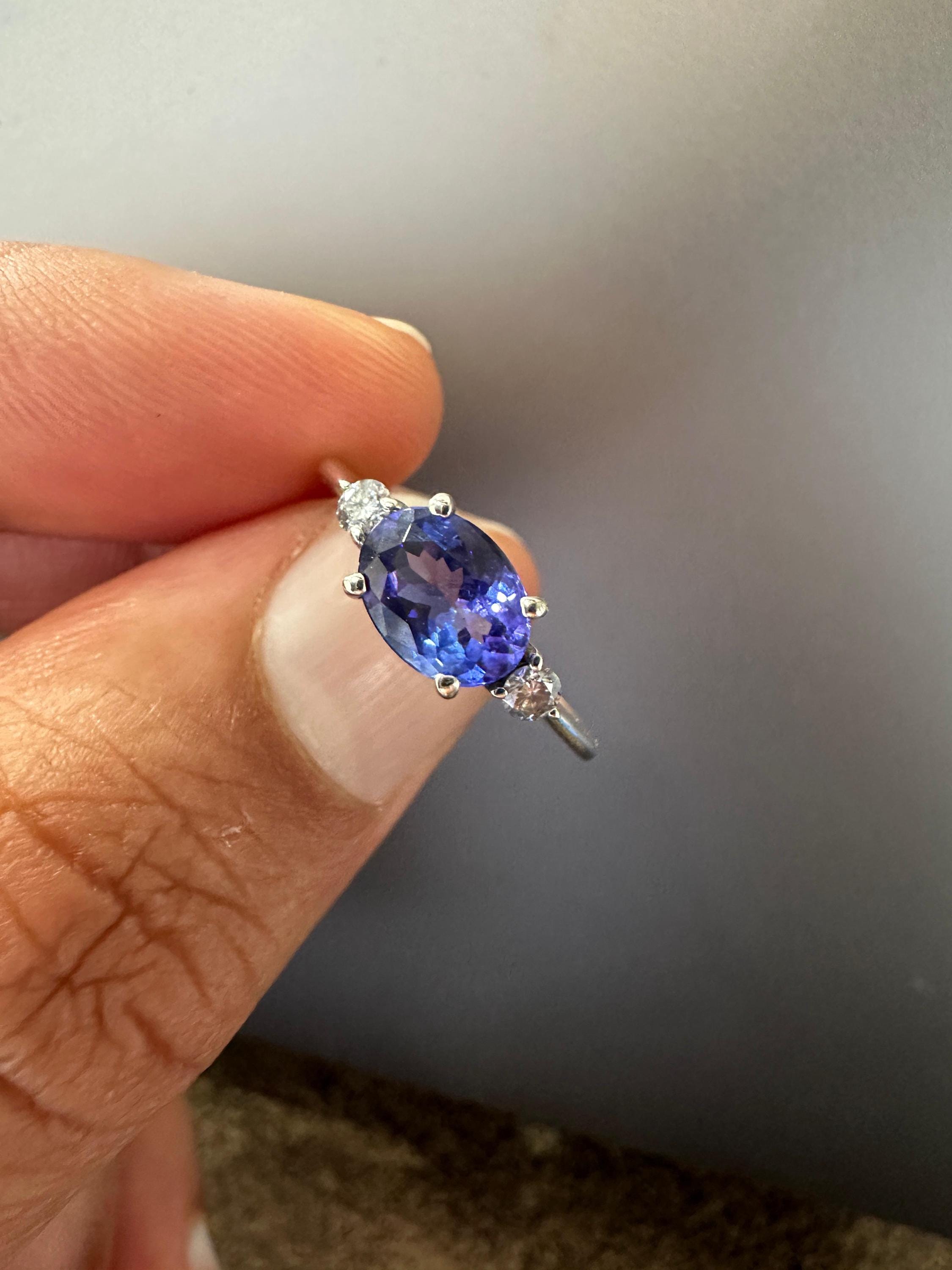 14K White Gold Oval Tanzanite Ring – Elegant Solitaire Engagement Ring