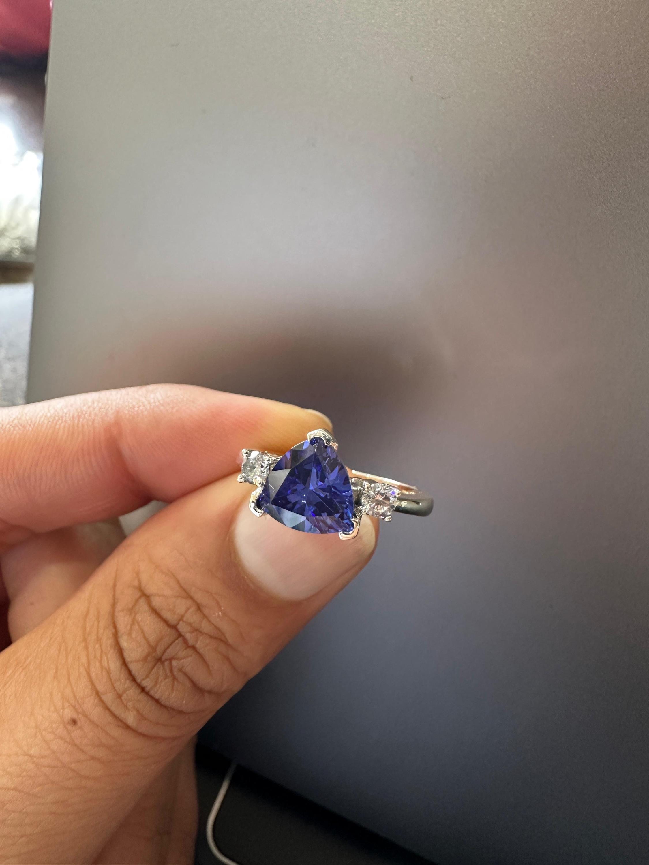 14k Gold Tanzanite Ring – Trillion Cut Blue Gemstone Engagement Ring, Anniversary Gift for her