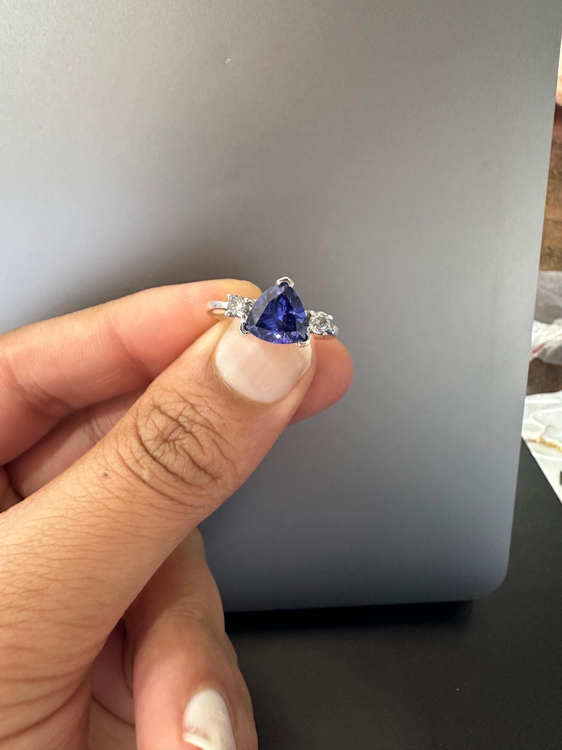 14k Gold Tanzanite Ring – Trillion Cut Blue Gemstone Engagement Ring, Anniversary Gift for her