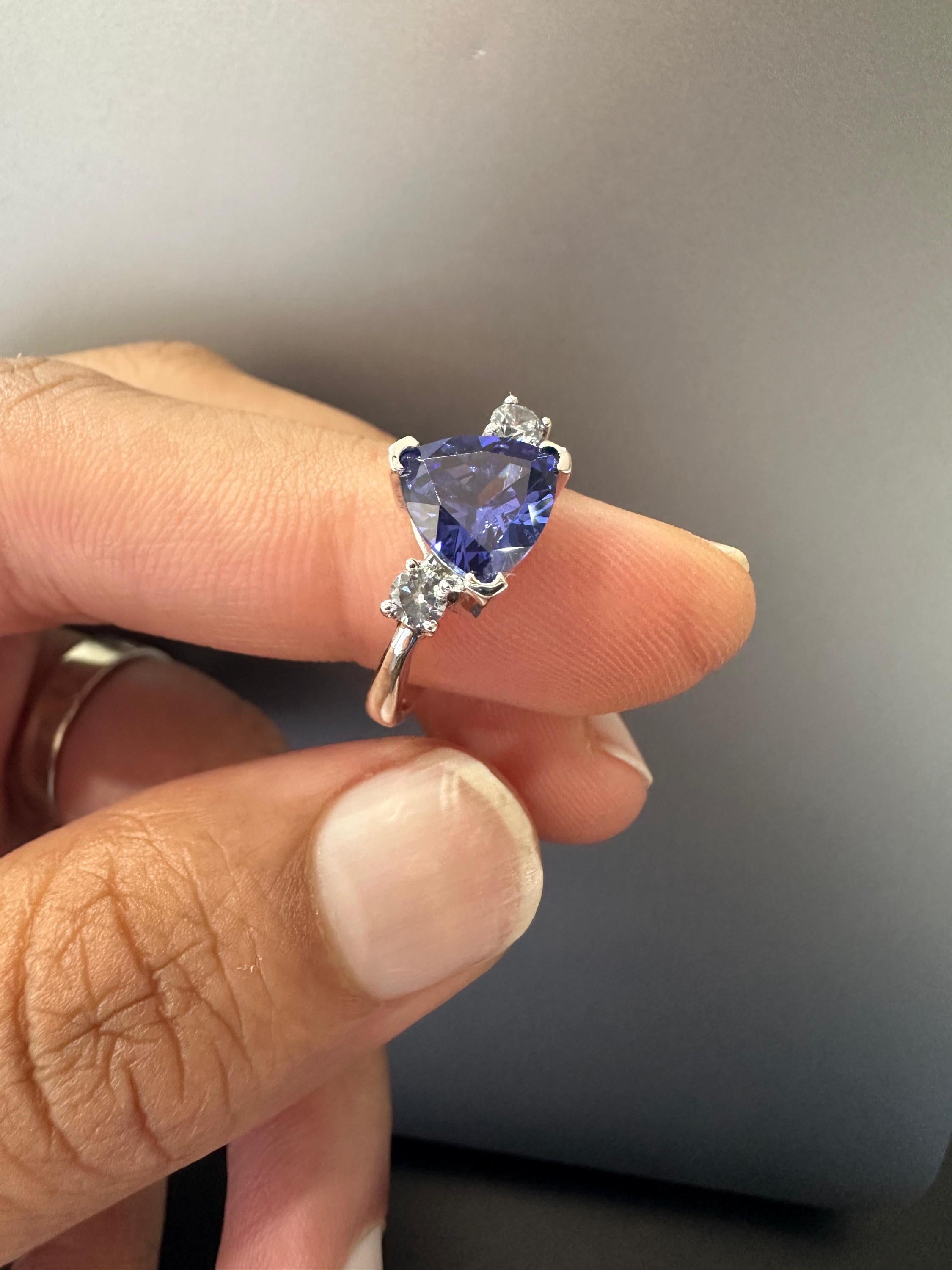 14k Gold Tanzanite Ring – Trillion Cut Blue Gemstone Engagement Ring, Anniversary Gift for her