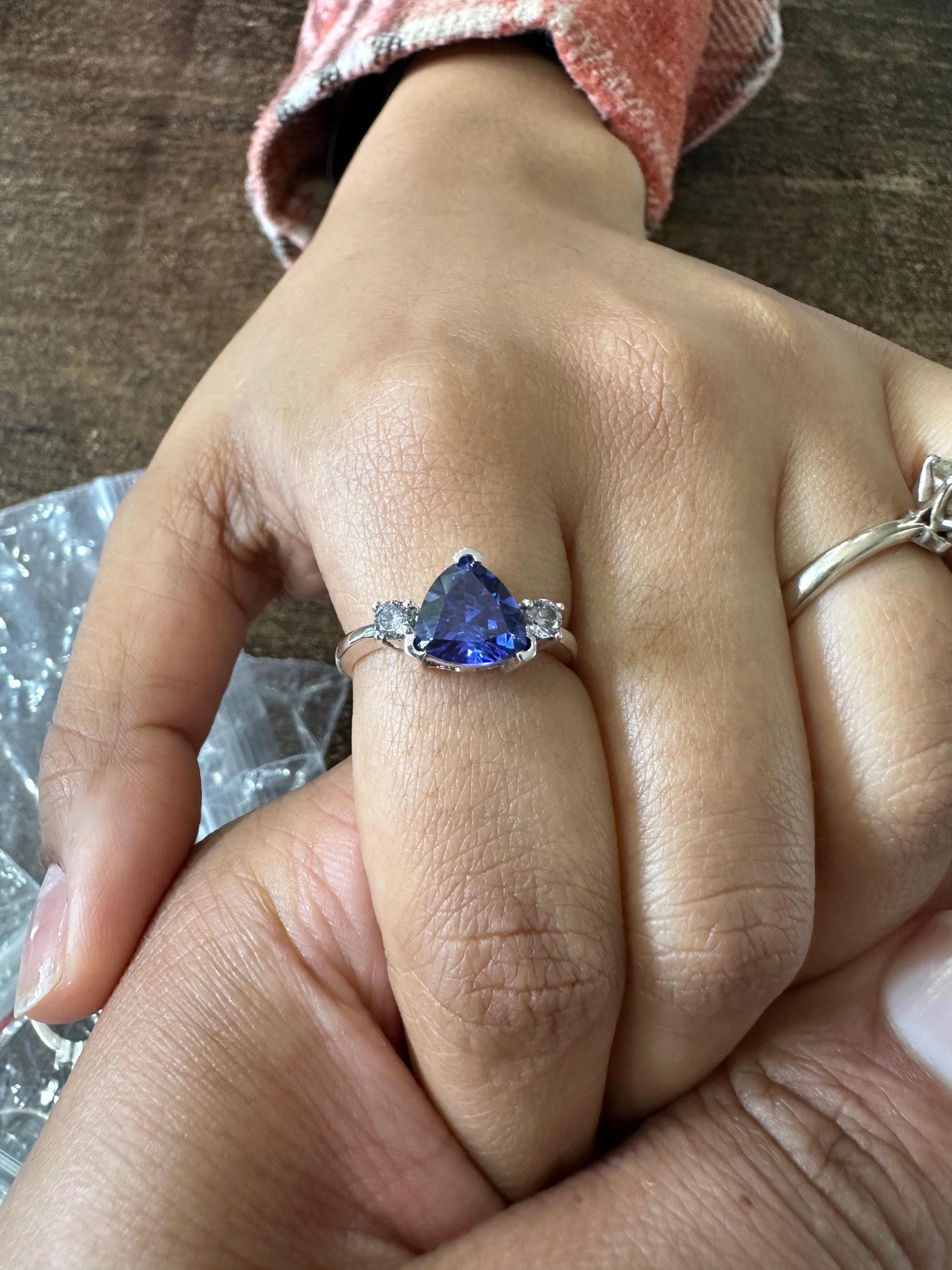 14k Gold Tanzanite Ring – Trillion Cut Blue Gemstone Engagement Ring, Anniversary Gift for her