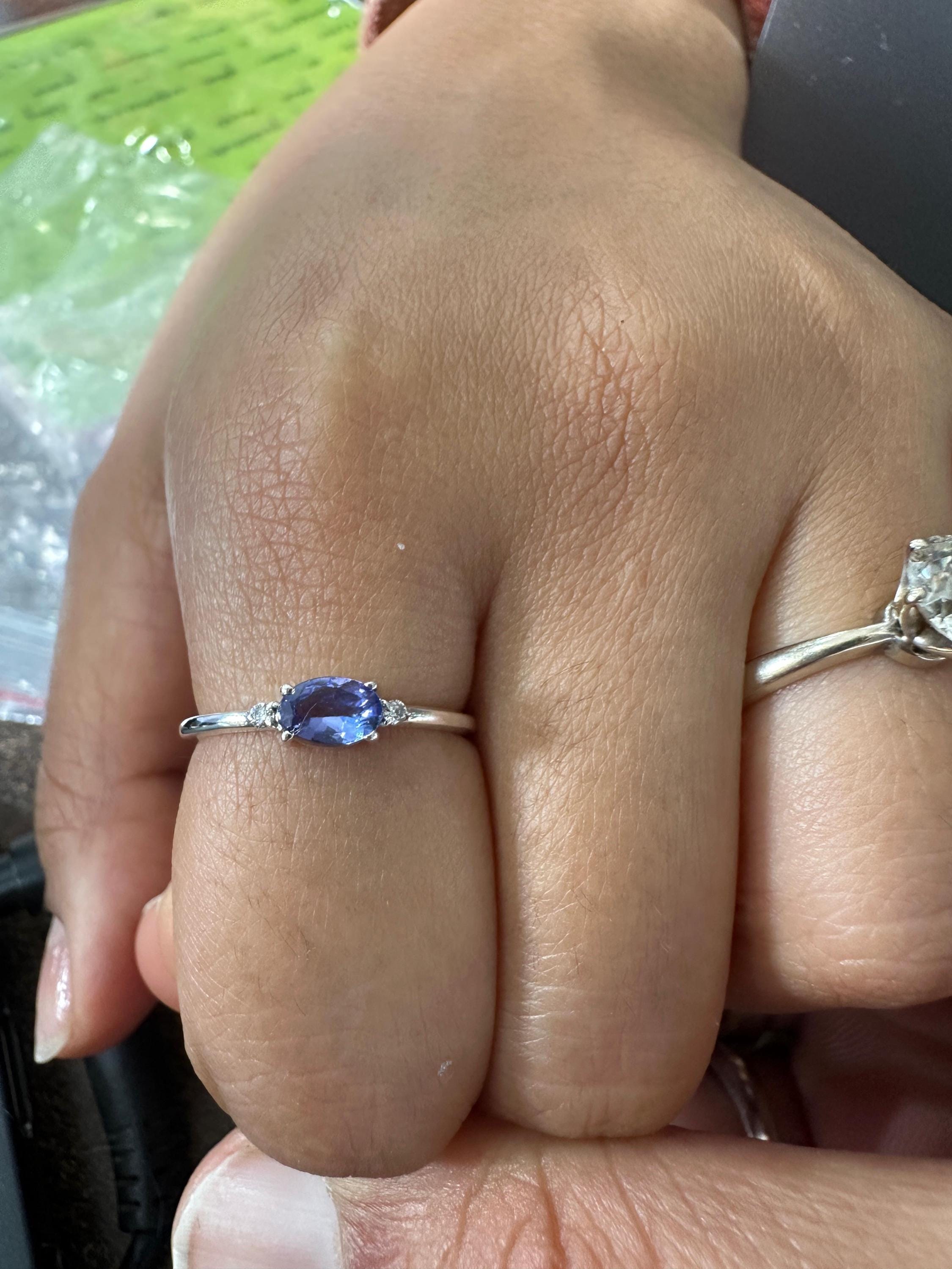14K Gold Tanzanite Diamond Ring for women – Minimal Rare Gemstone Engagement ring