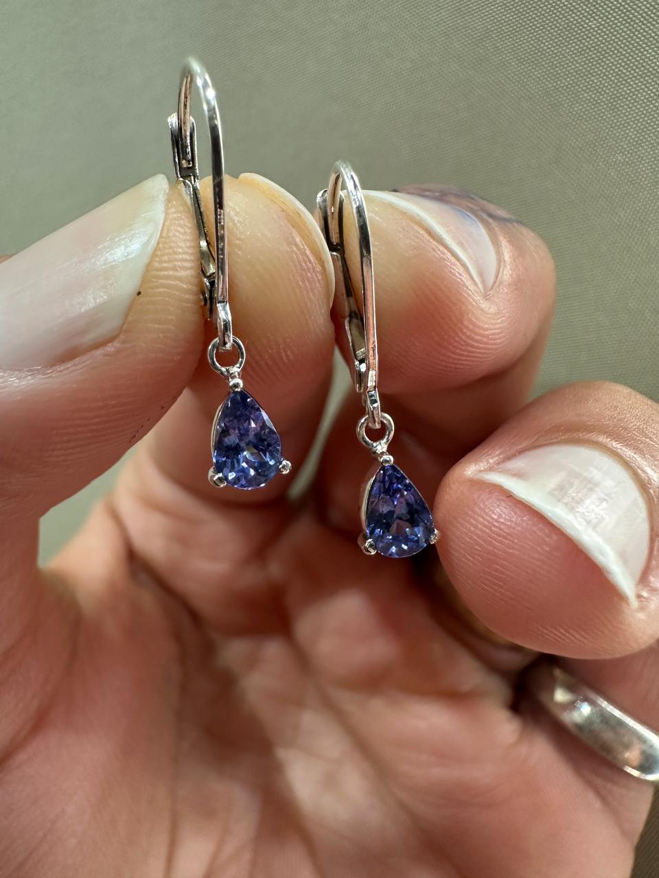 Pear Tanzanite Lever Back Earrings | 925 Sterling Silver | Dangle Drop Earrings | December Birthstone
