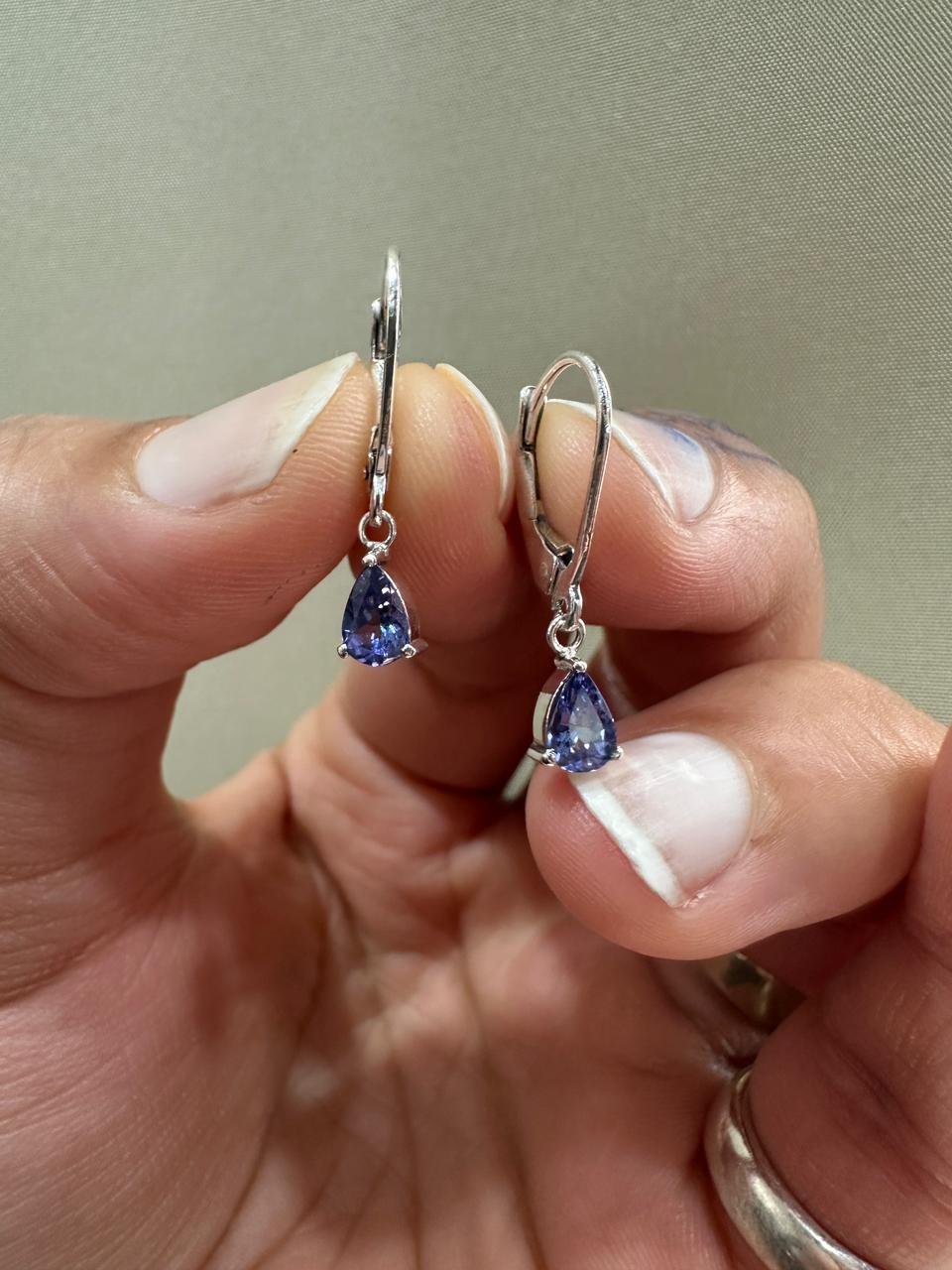 Pear Tanzanite Lever Back Earrings | 925 Sterling Silver | Dangle Drop Earrings | December Birthstone