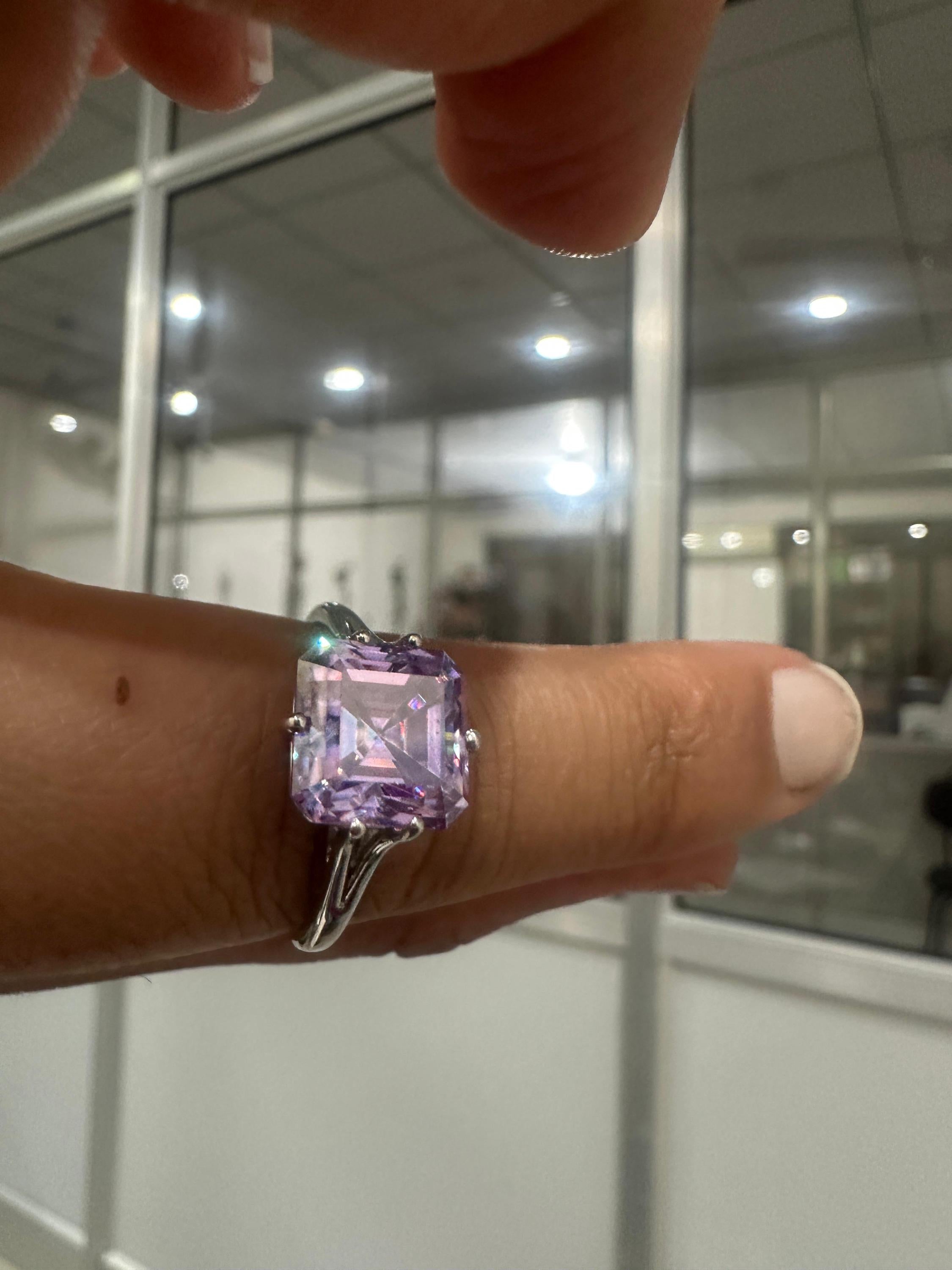 Lavender Moissanite Asscher Cut Ring | Sterling Silver Solitaire