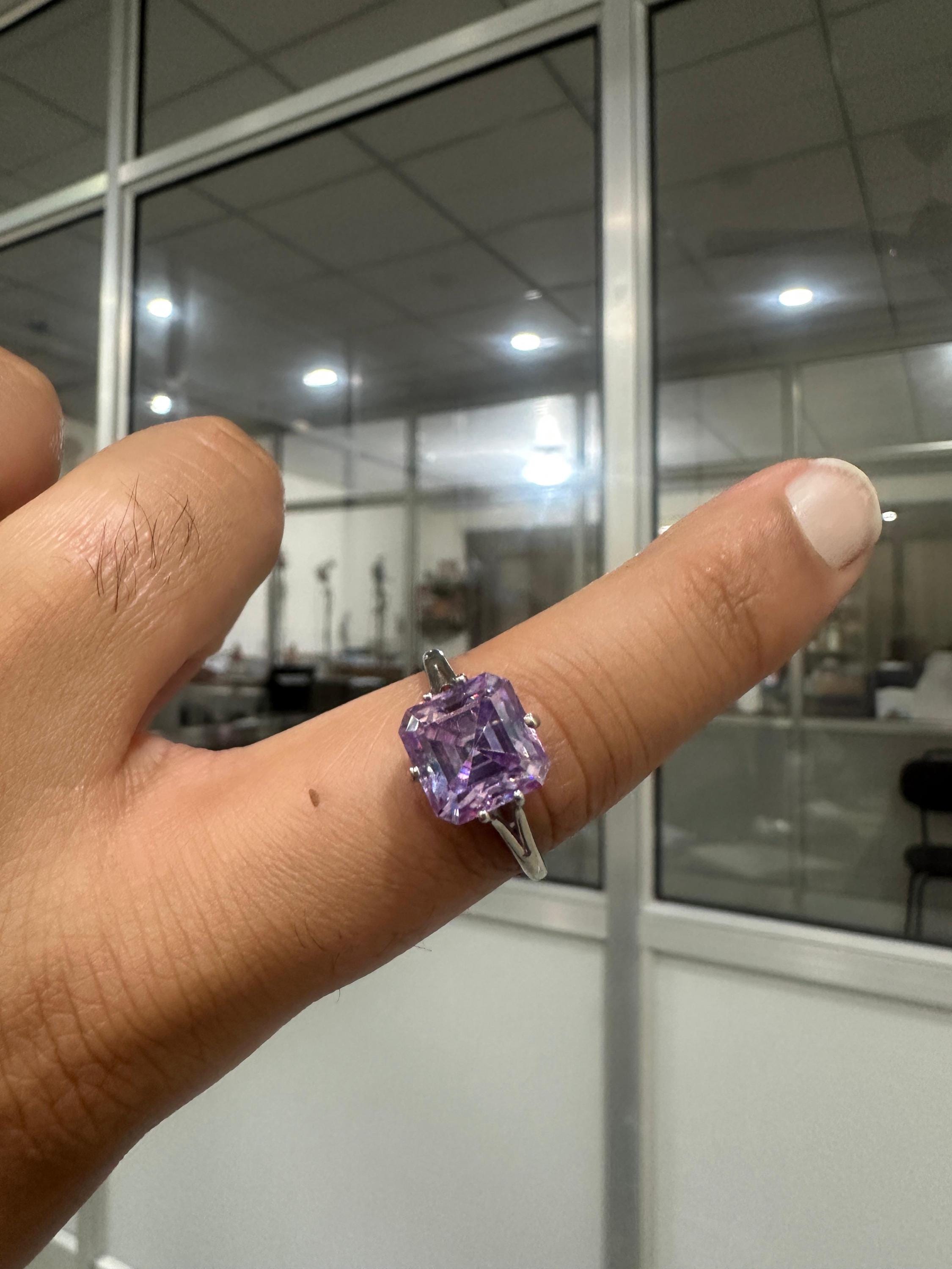 4 CT Asscher Cut Lavender Moissanite Solitaire Ring | 925 Sterling Silver, Statement Jewelry