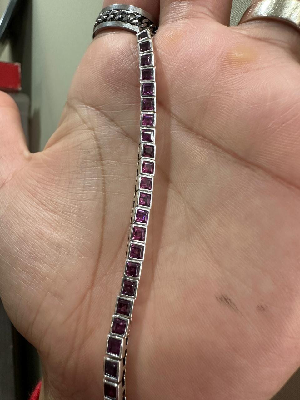 Royal Pink Rhodolite Tennis Bracelet | 925 Sterling Silver Finish, Bezel Set, Gift for him