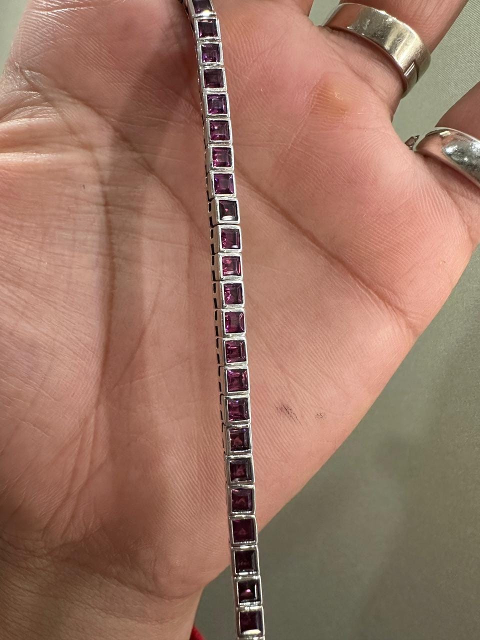 Royal Pink Rhodolite Tennis Bracelet | 925 Sterling Silver Finish, Bezel Set, Gift for him