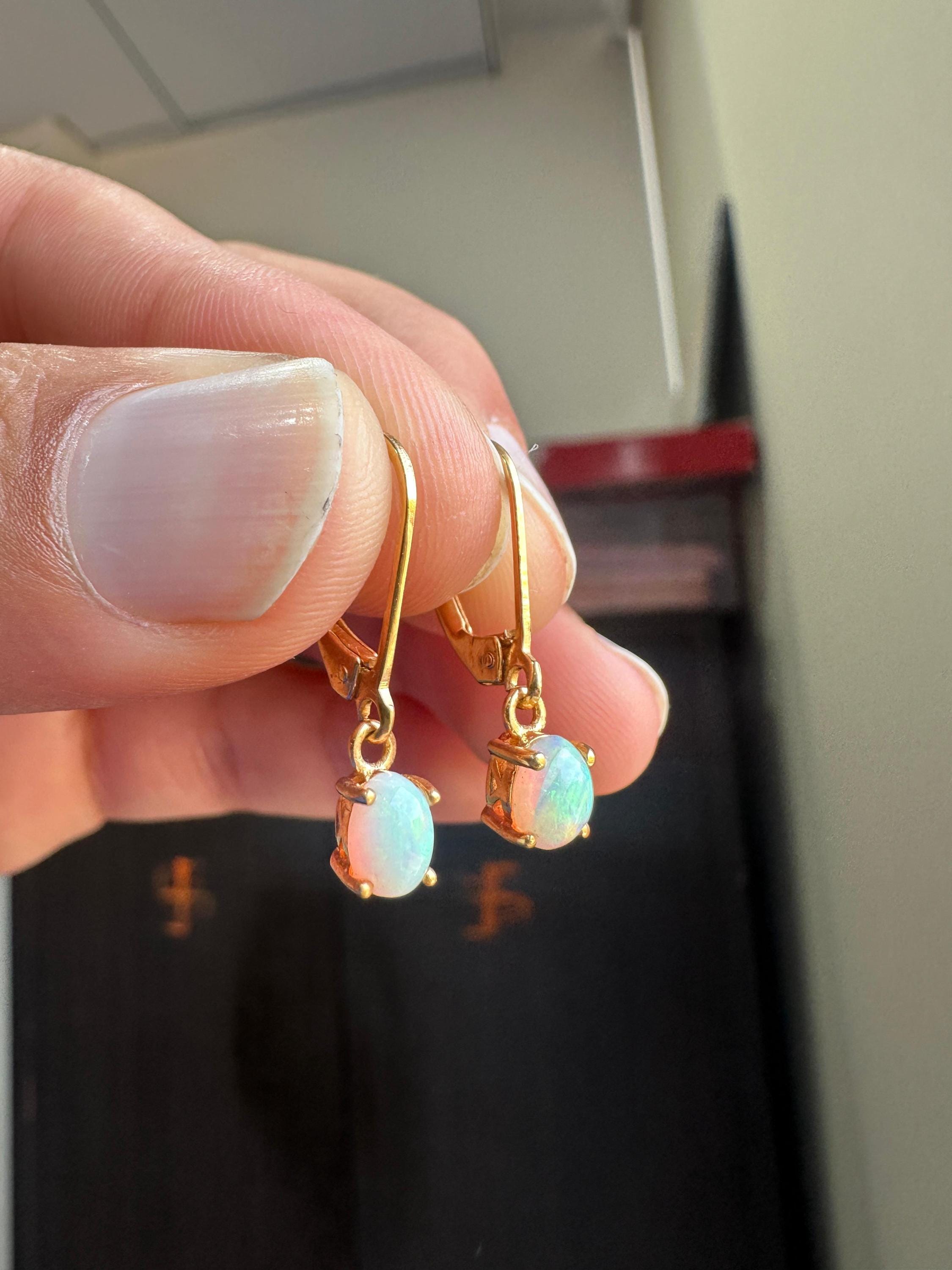14K Gold Opal Lever Back Earrings | Luxury Drop Earrings Gift for her