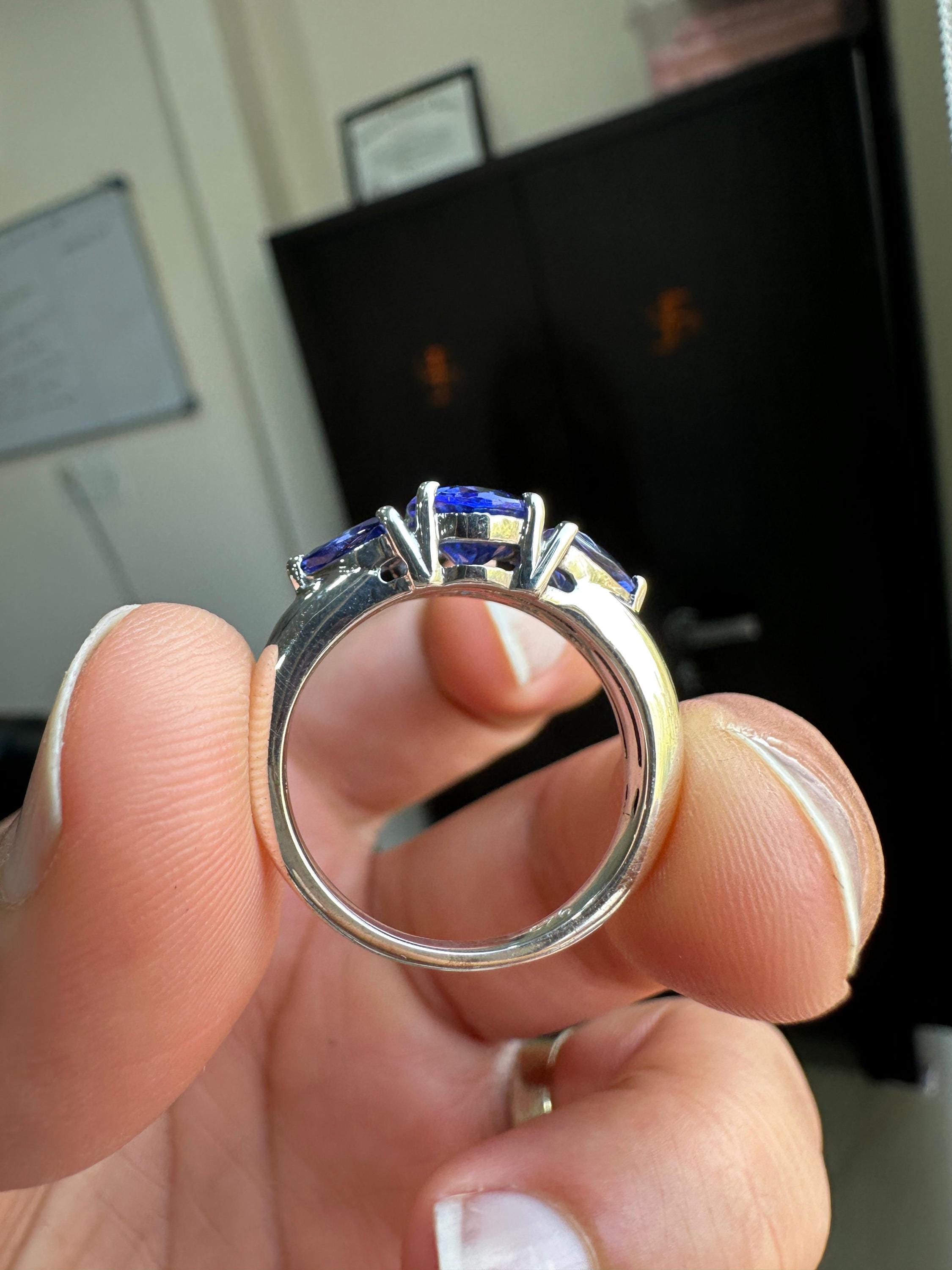 AAAA Tanzanite Engagement Ring | 14k Gold Three Stone Anniversary Ring