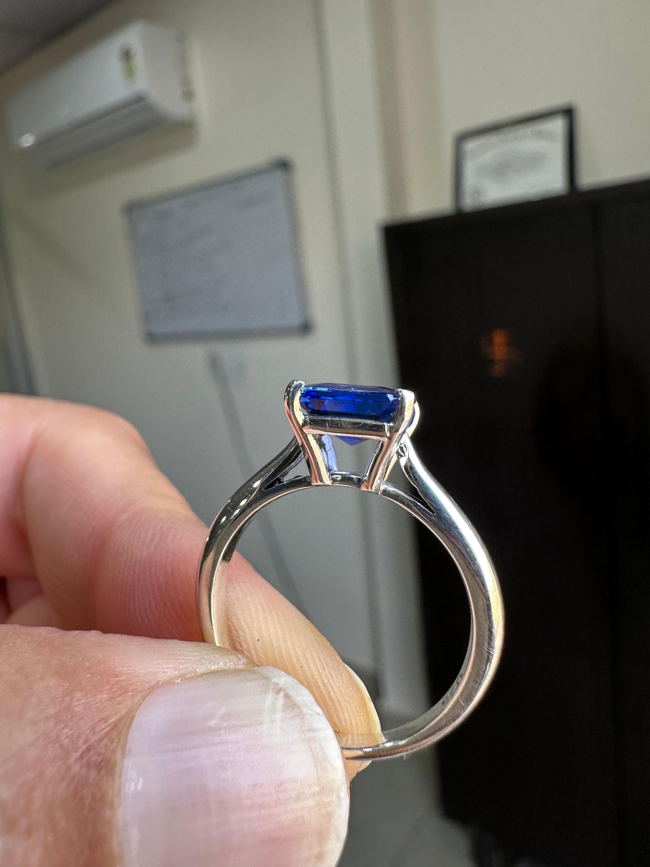 AAAA Tanzanite Engagement Ring | 14k White Gold Emerald Cut Solitaire
