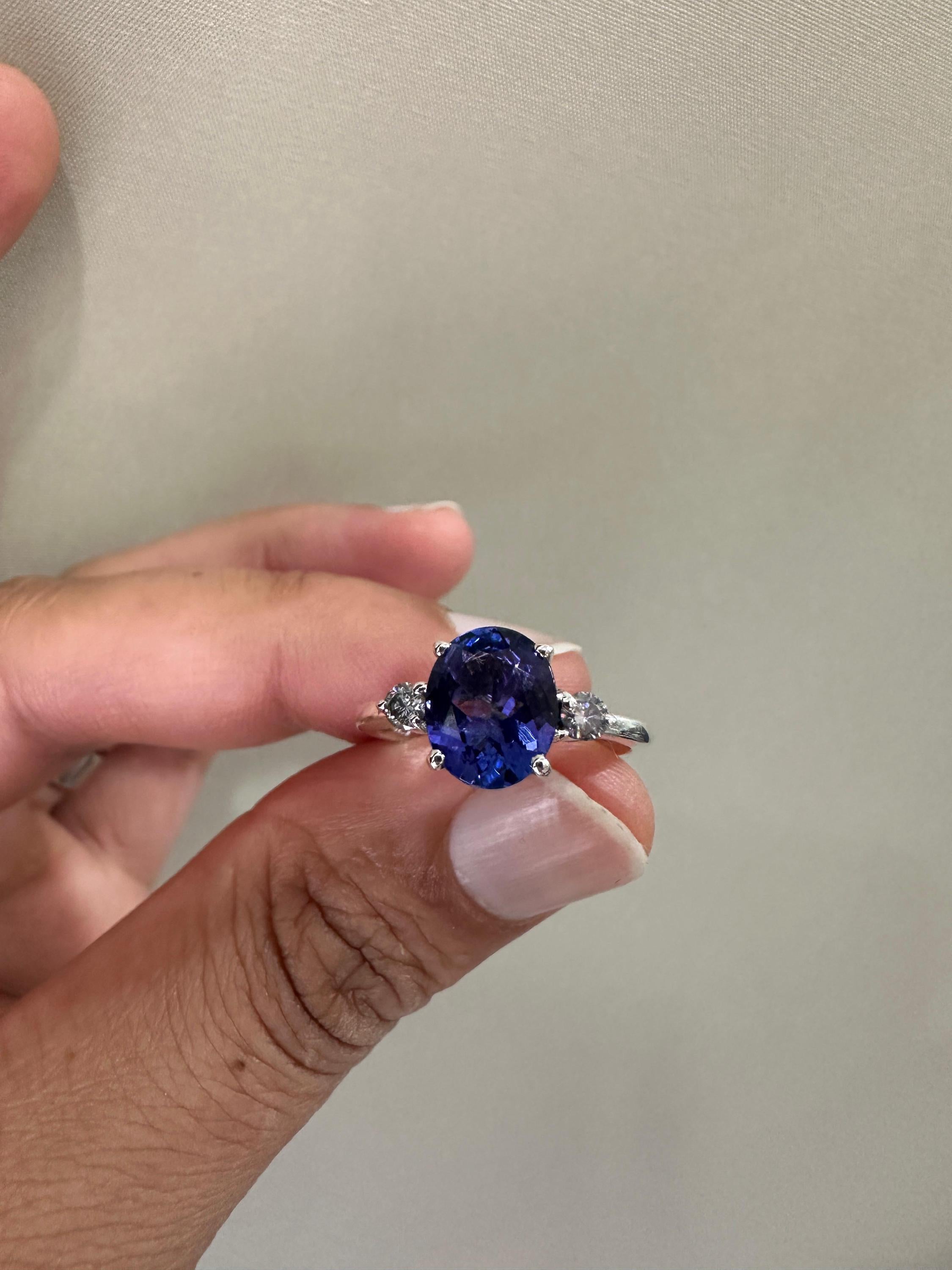 Exceptional Tanzanite Diamond Ring | 14k White Gold, Three Stone Bridal Ring for her
