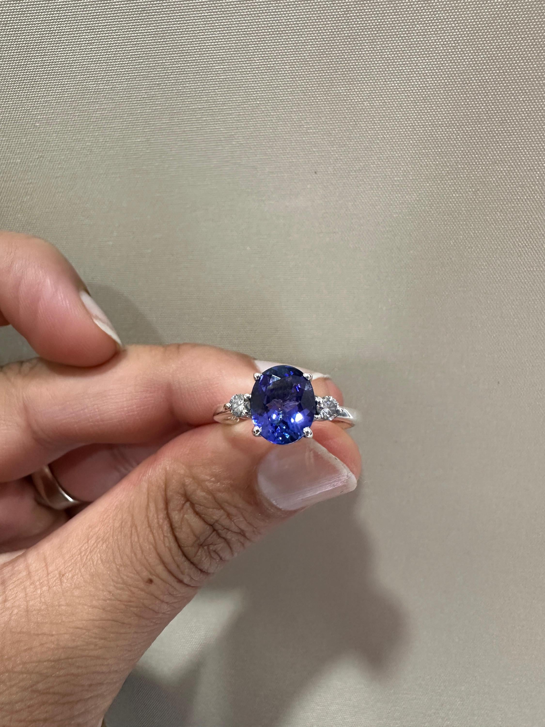 Exceptional Tanzanite Diamond Ring | 14k White Gold, Three Stone Bridal Ring for her