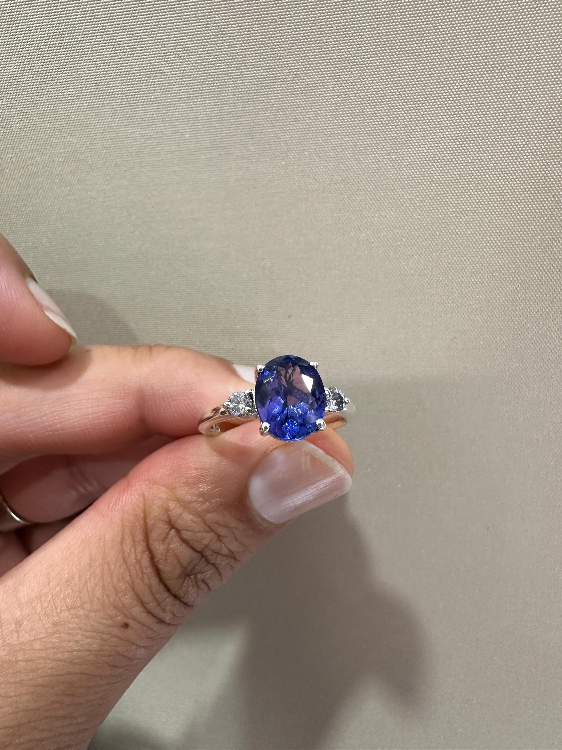 Exceptional Tanzanite Diamond Ring | 14k White Gold, Three Stone Bridal Ring for her