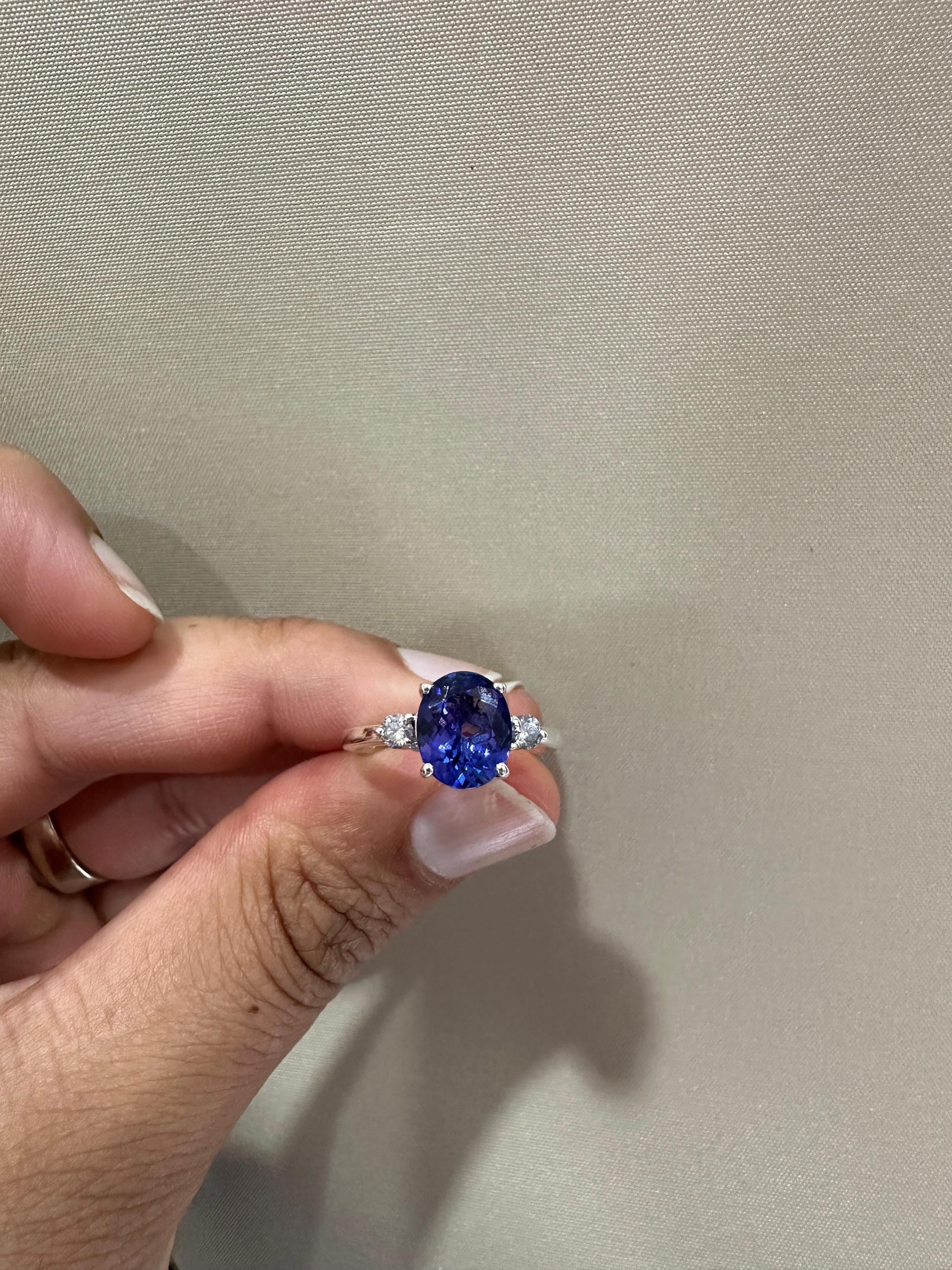 Royal Purple Tanzanite Diamond Engagement Ring, 14k White Gold, Luxury Anniversary Gift