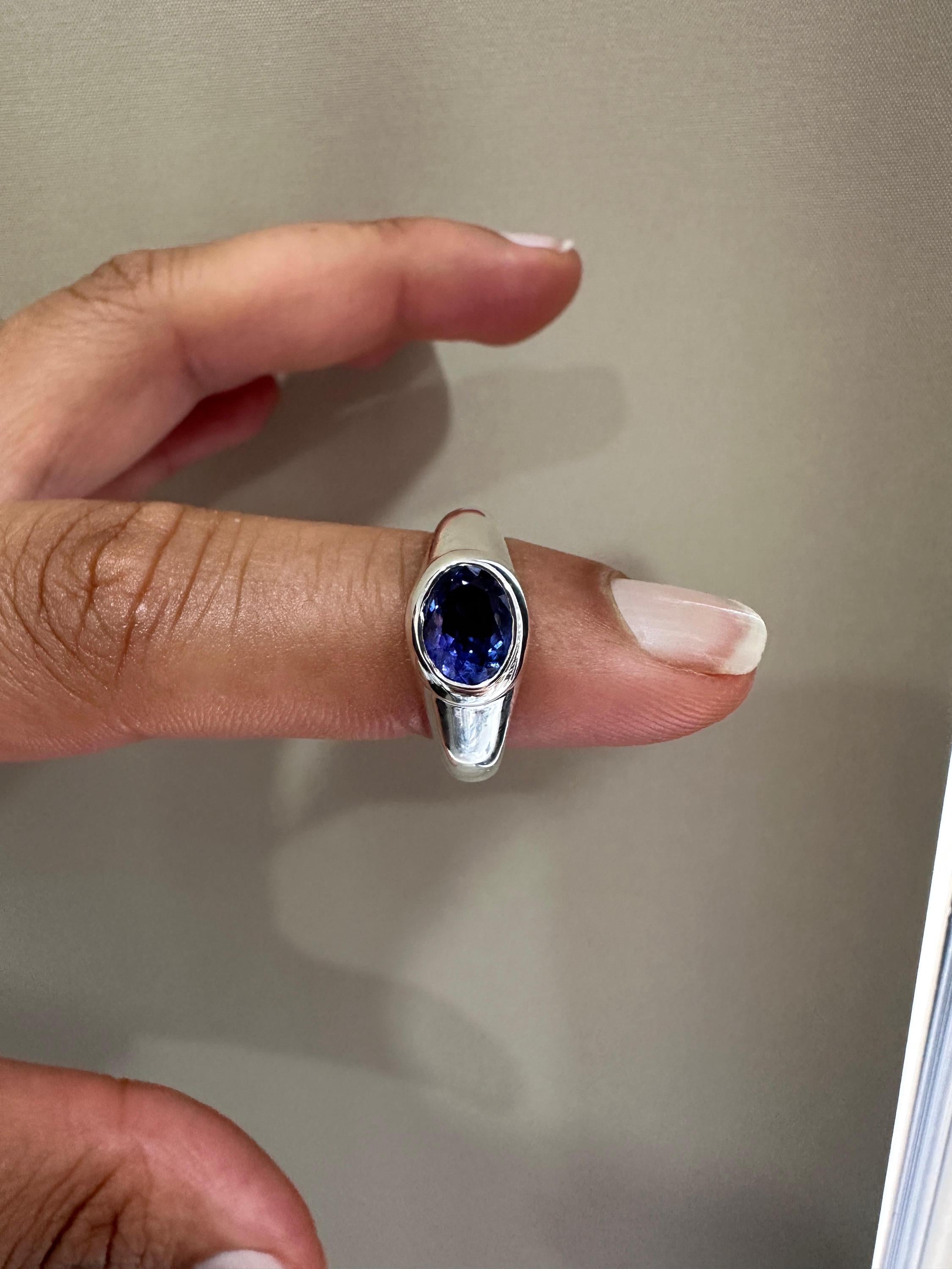 14k Gold Tanzanite Ring | Unisex Oval Bezel Set
