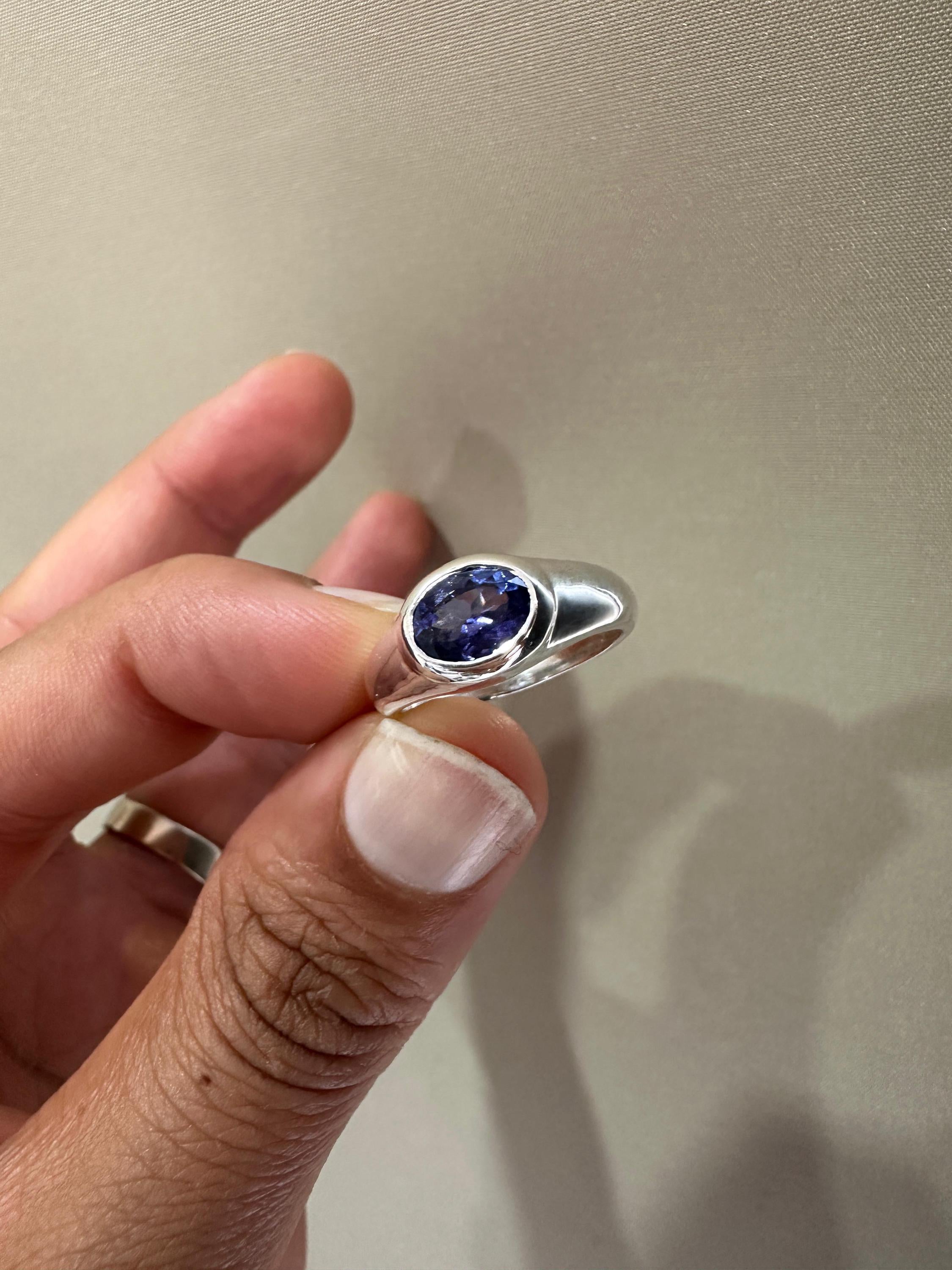 14k Gold Tanzanite Ring | Unisex Oval Bezel Set