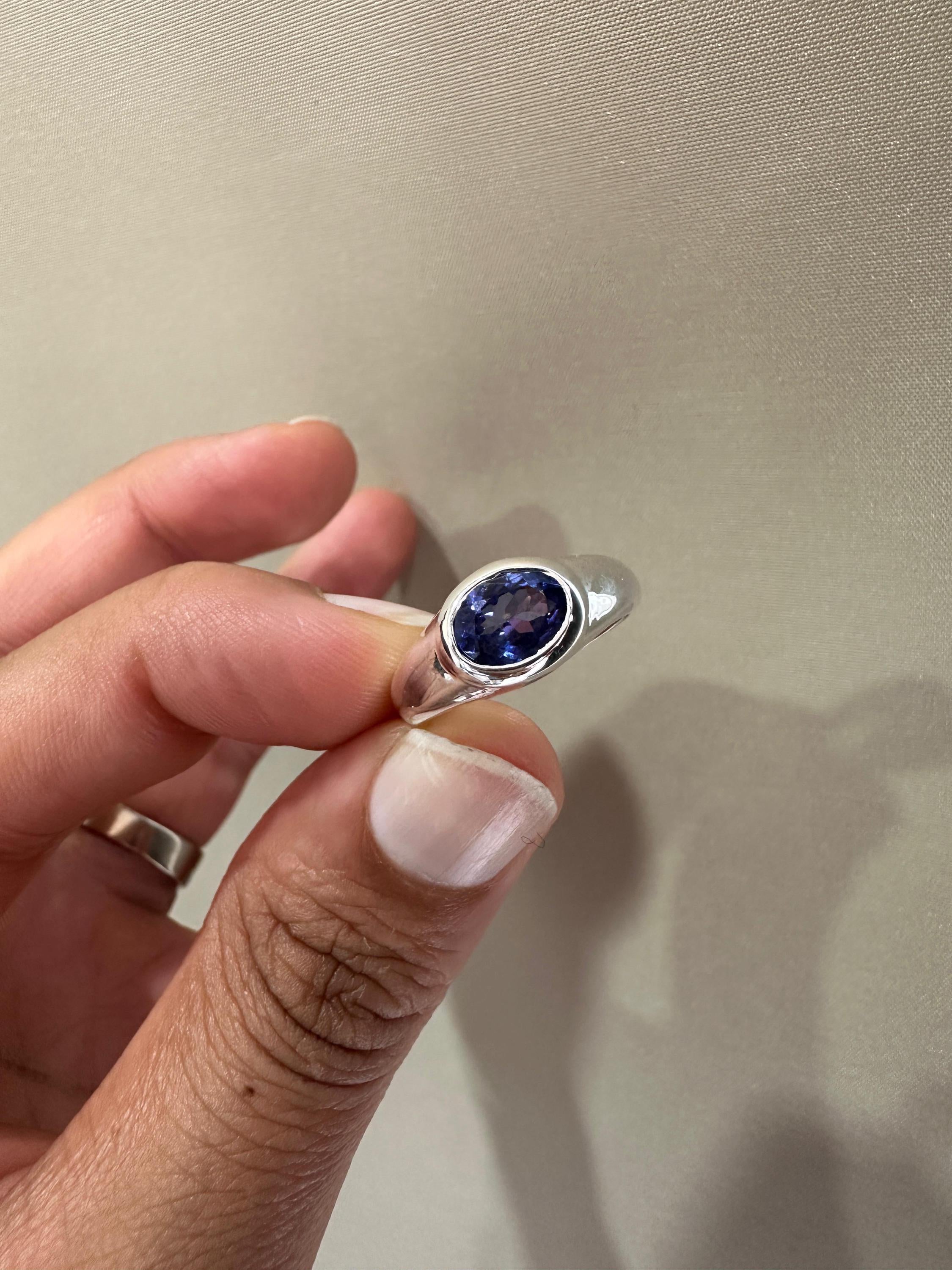 14k Gold Tanzanite Ring | Unisex Oval Bezel Set