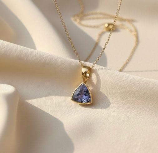Natural Tanzanite Trillion Pendant | 1.25 CT 14K Yellow Gold Bezel Set