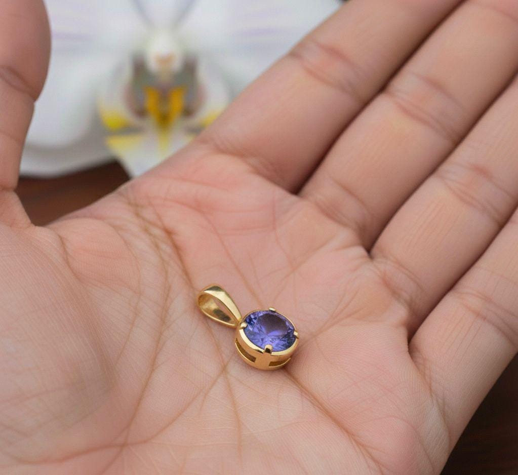 14k Gold Tanzanite Solitaire Pendant Necklace, Luxury Gift for her, December Birthstone Jewelry