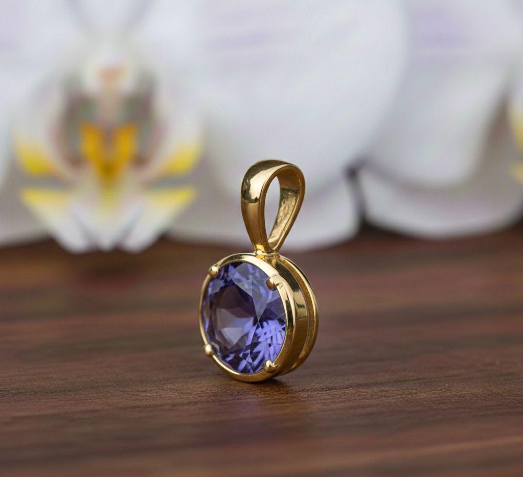 14k Gold Tanzanite Solitaire Pendant Necklace, Luxury Gift for her, December Birthstone Jewelry