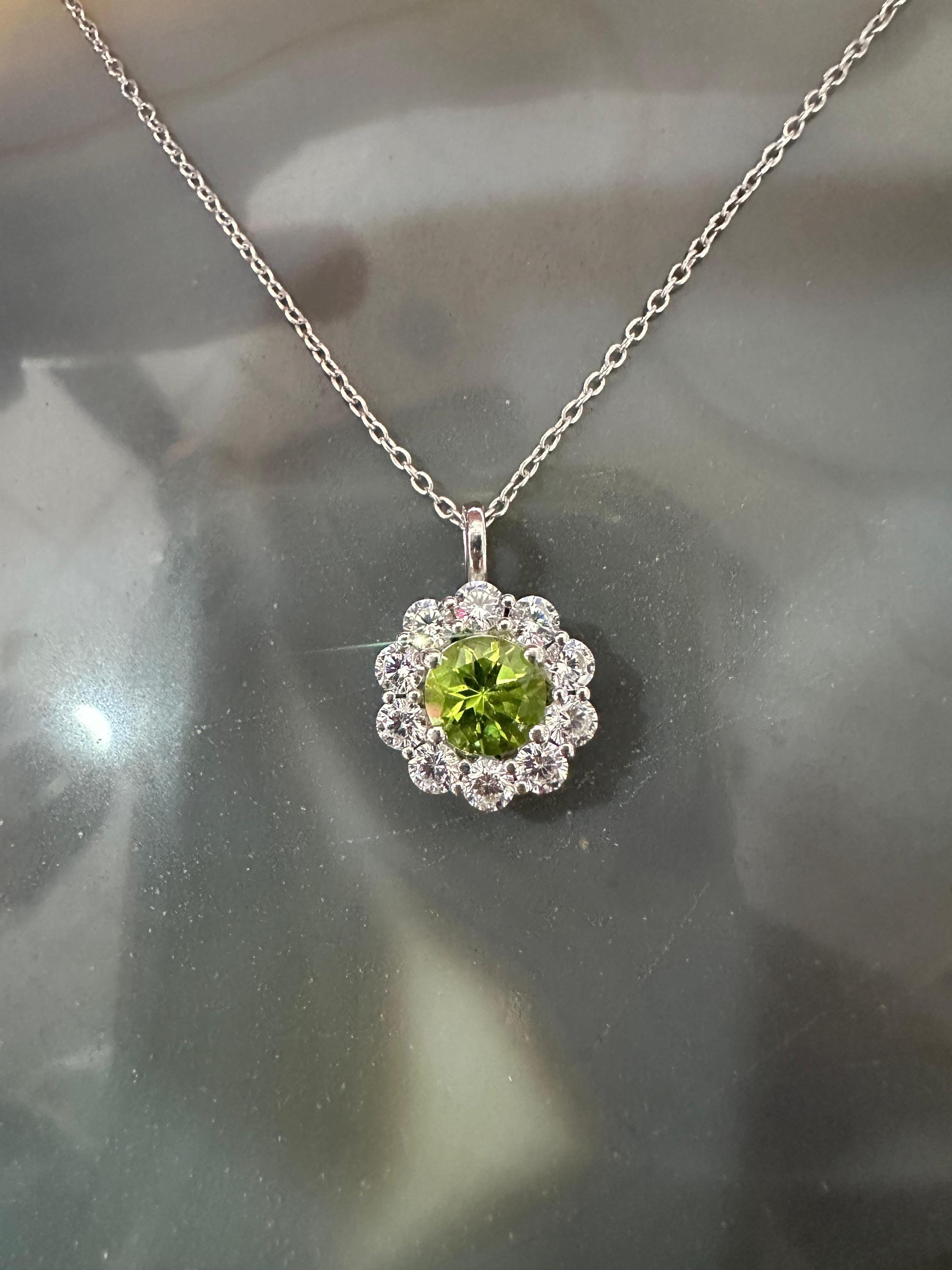 Natural Peridot Moissanite Halo Pendant | 925 Sterling Silver, Elegant gift or her
