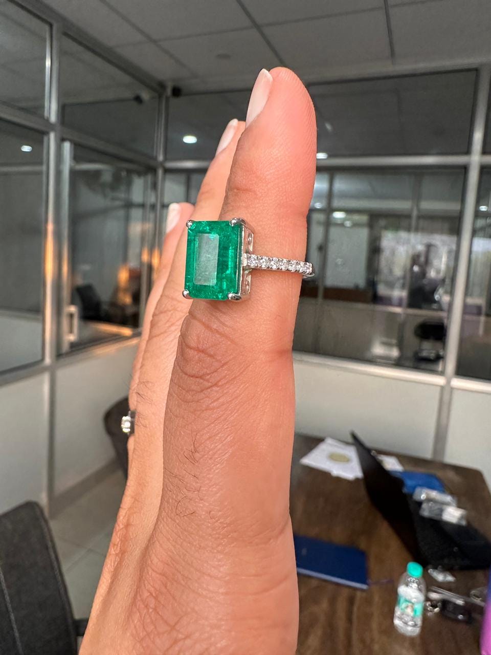 Lab Grown Colombian Emerald Ring | 14K White Gold, Diamond Anniversary Ring