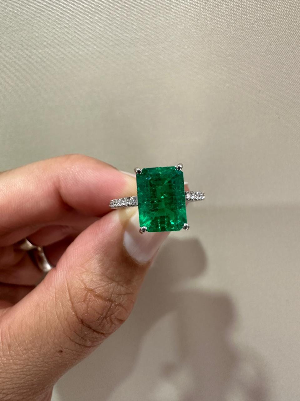 Lab Grown Colombian Emerald Ring | 14K White Gold, Diamond Anniversary Ring